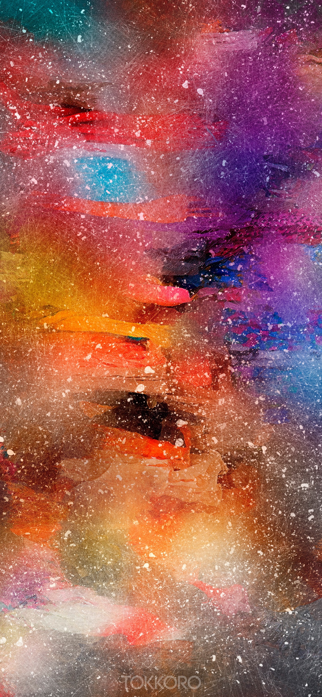 Abstract multicolor wash drawing with white speckles HD Phone Wallpaper