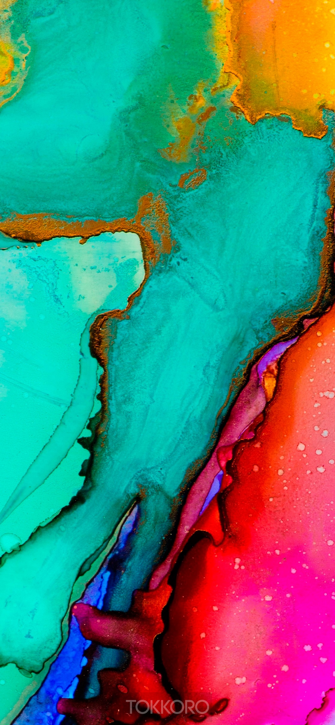 Abstract multicolor fluid art with gold accents HD Phone Wallpaper