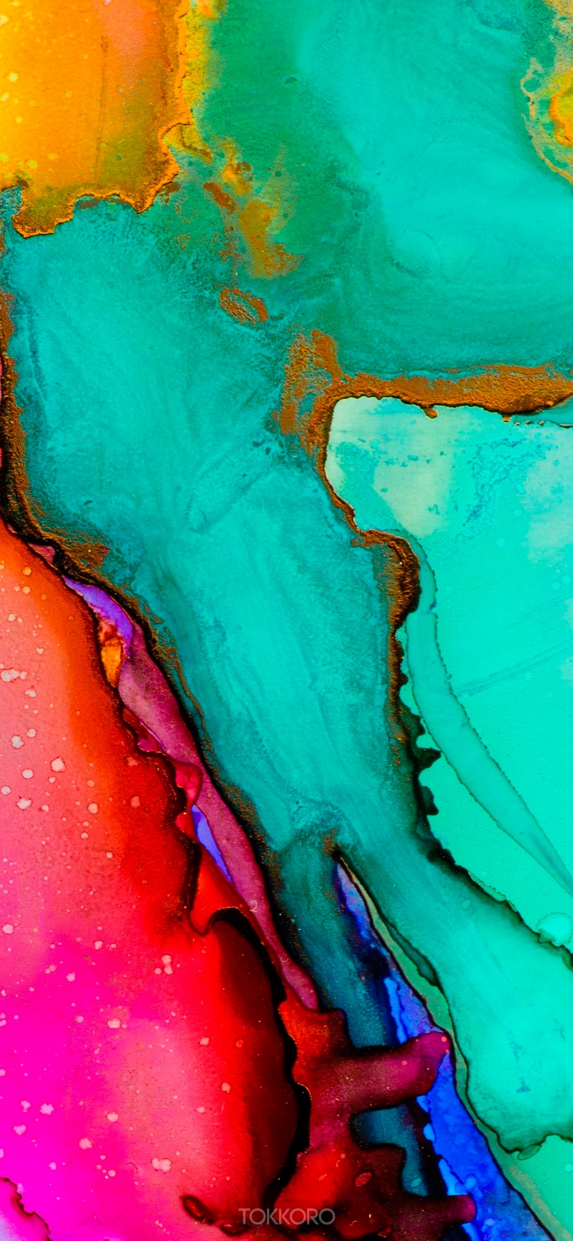 Abstract multicolor fluid art with gold accents HD Phone Wallpaper
