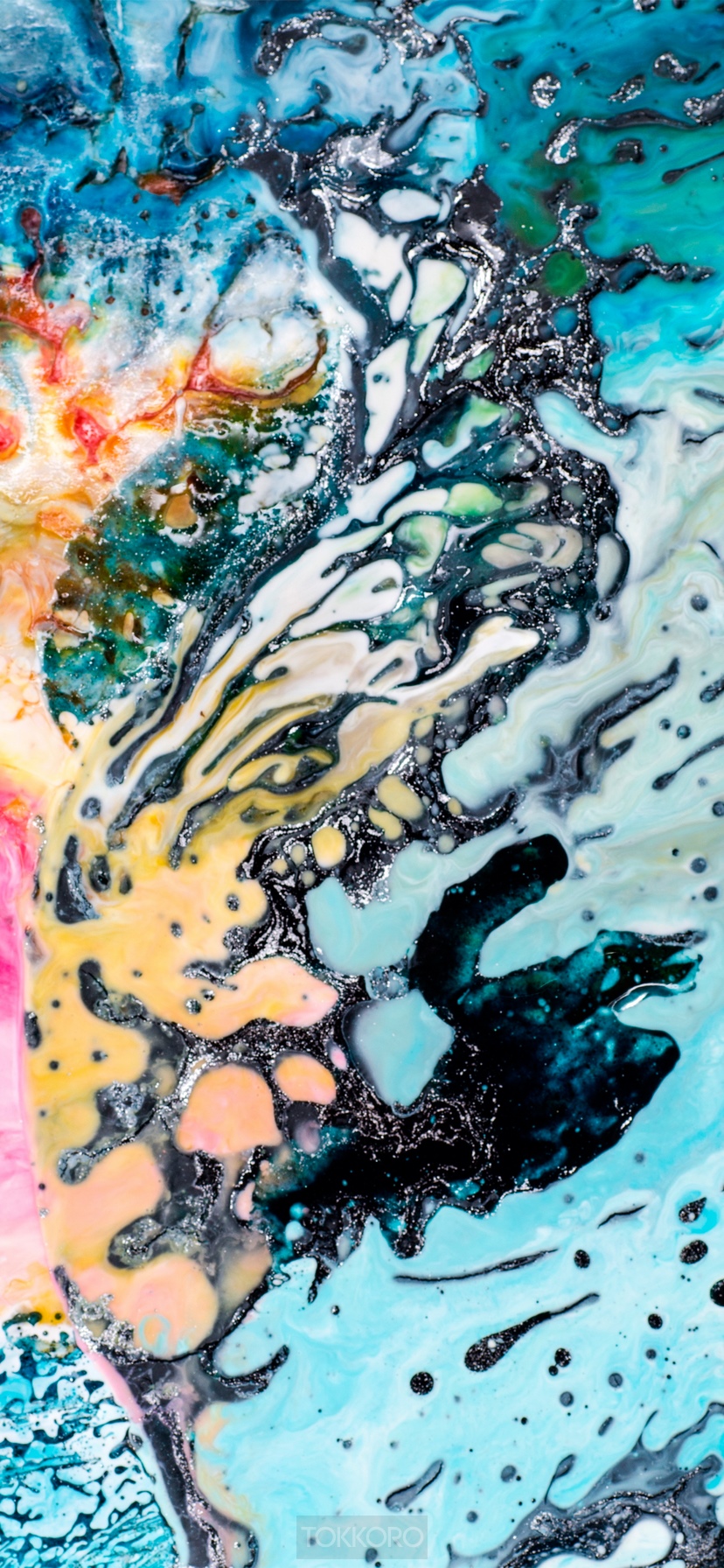 Abstract multicolor fluid art with metallic accents HD Phone Wallpaper