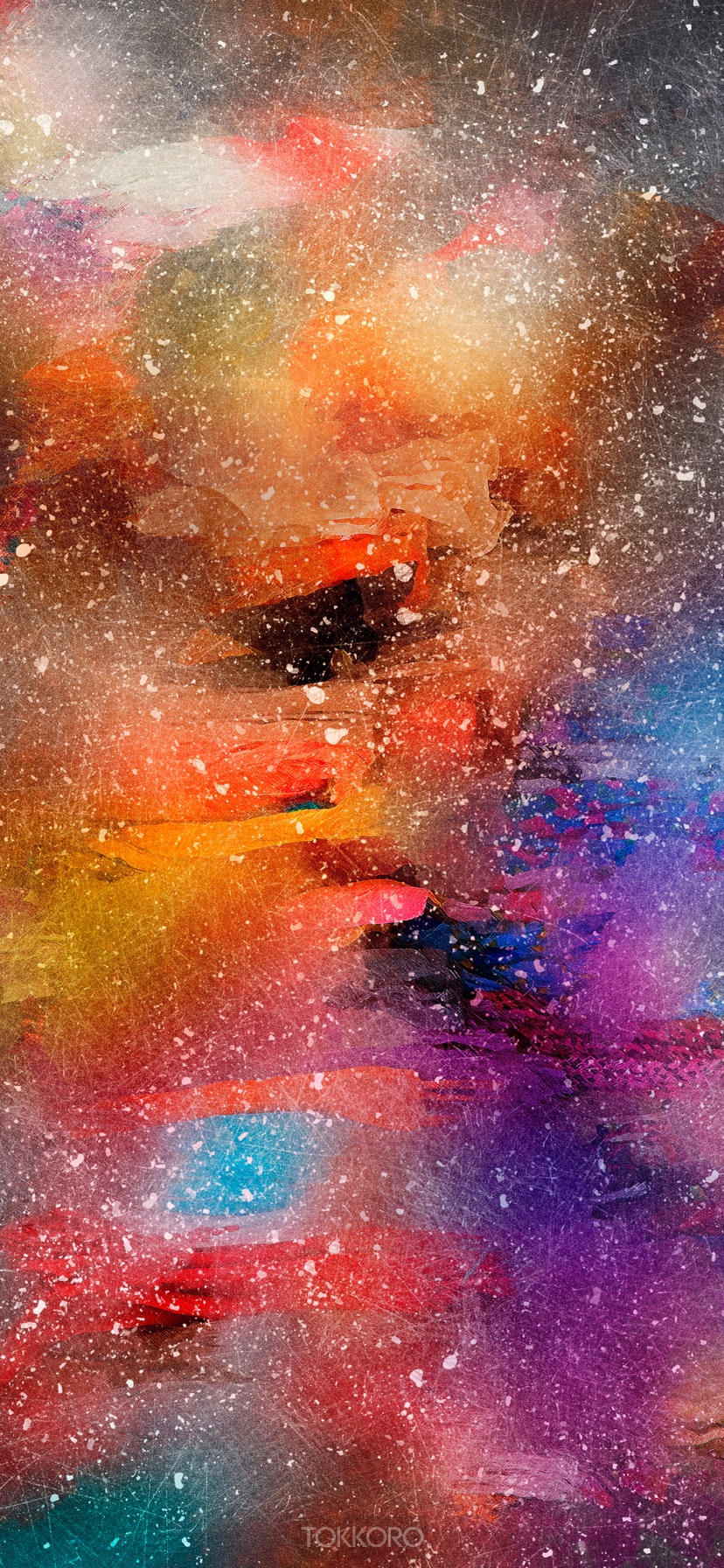 Abstract multicolor wash drawing with white speckles HD Phone Wallpaper