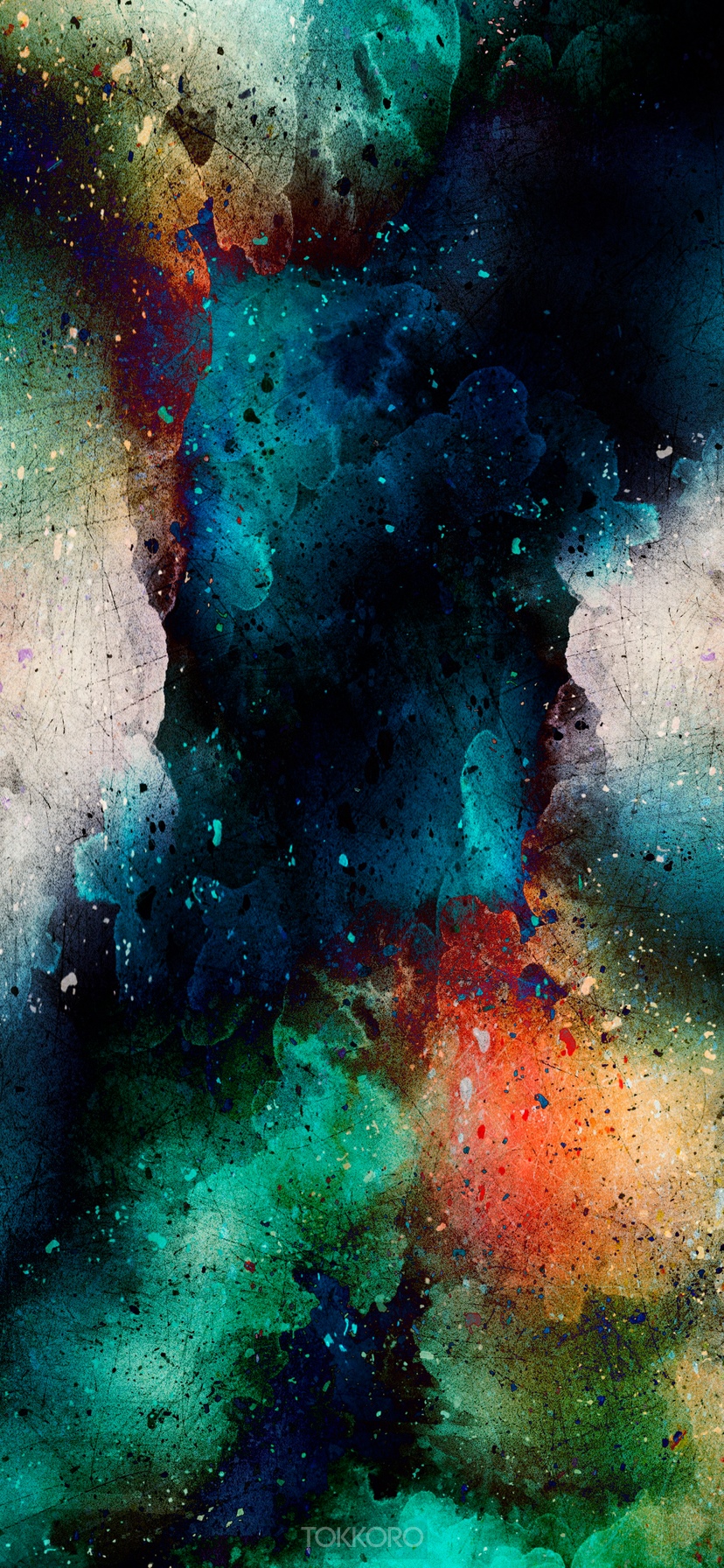 Abstract watercolor splash art with dark blue and green hues HD Phone Wallpaper