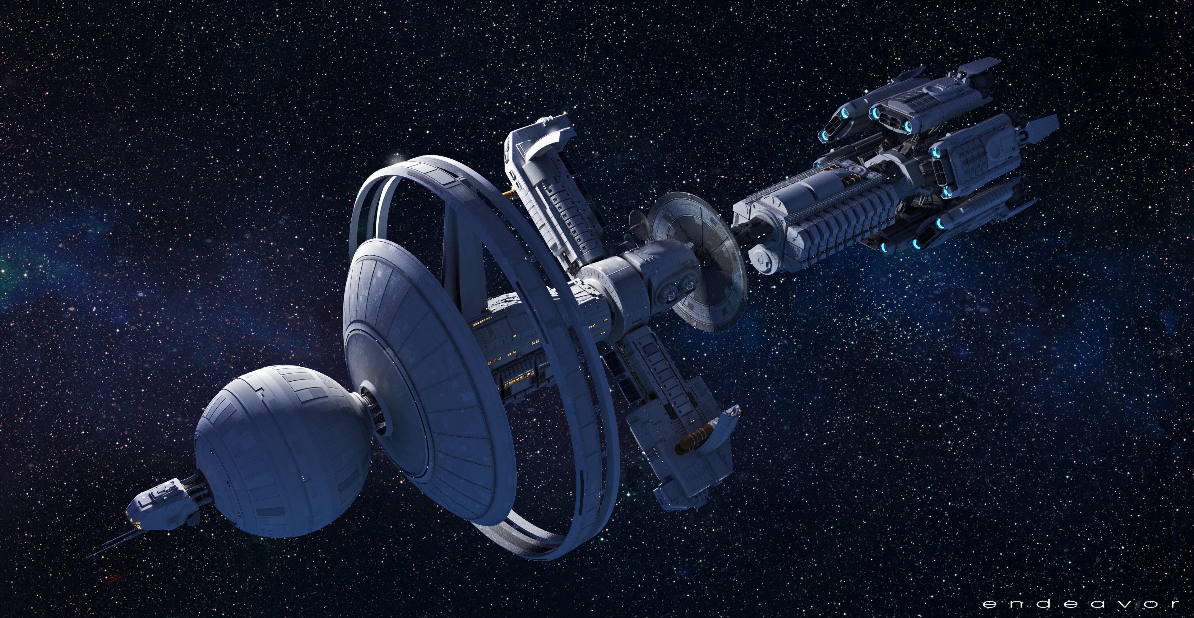 Space station Endeavor with a spaceship HD Wallpaper