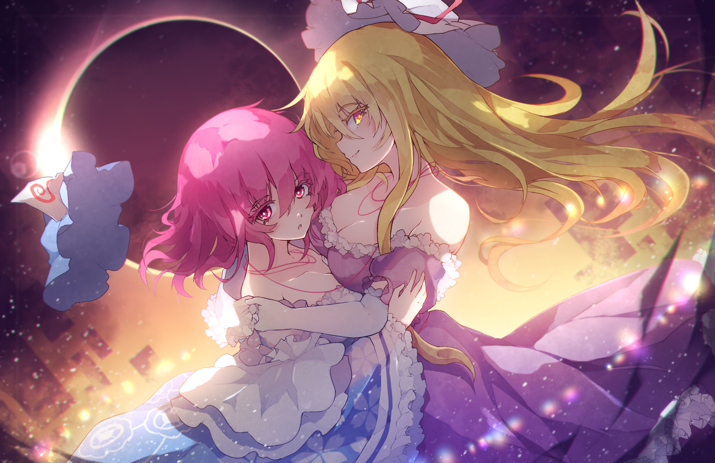 Two girls from Touhou Project in front of an eclipse HD Wallpaper