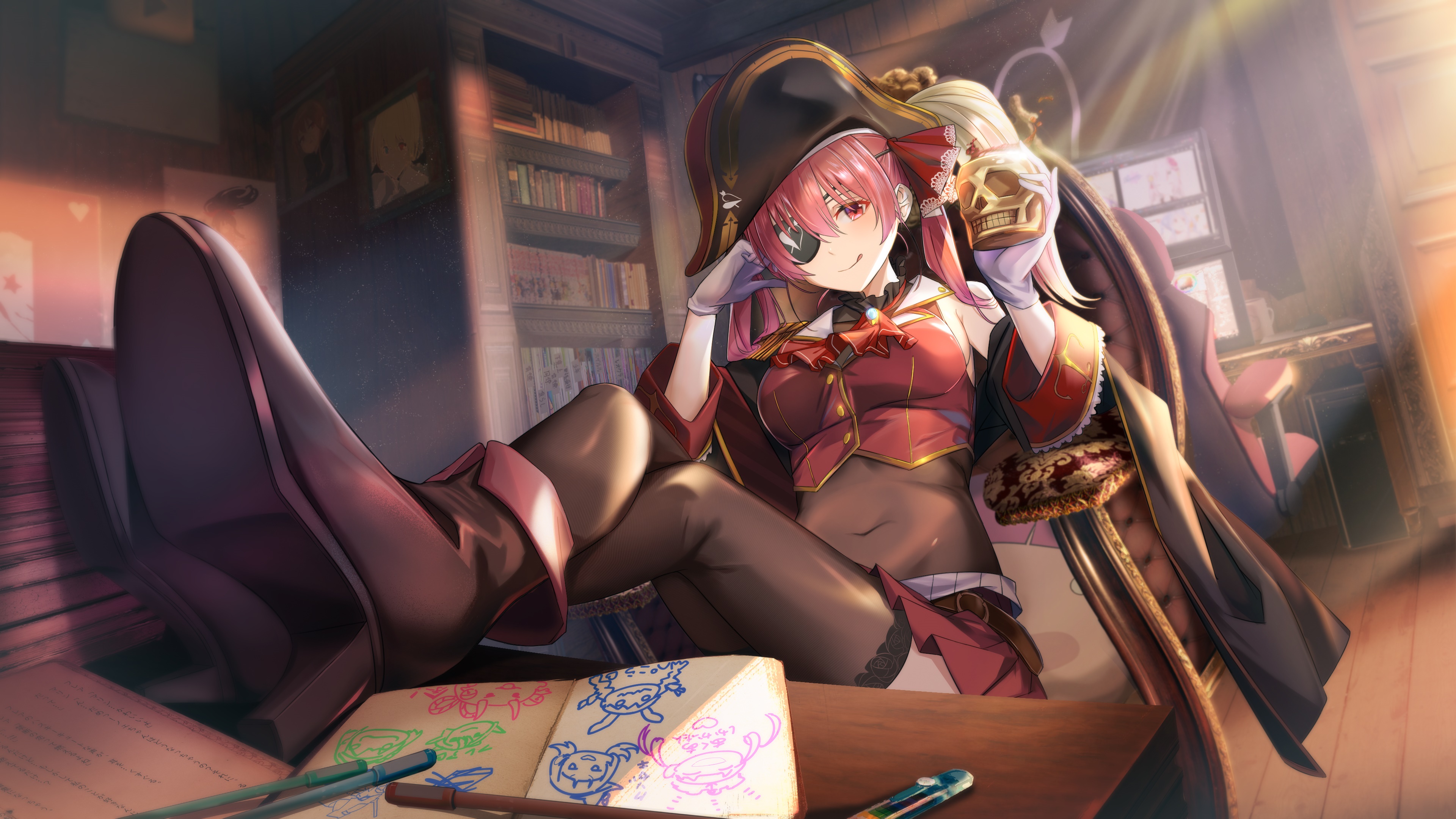 Houshou Marine from Hololive in Pirate Outfit HD Wallpaper