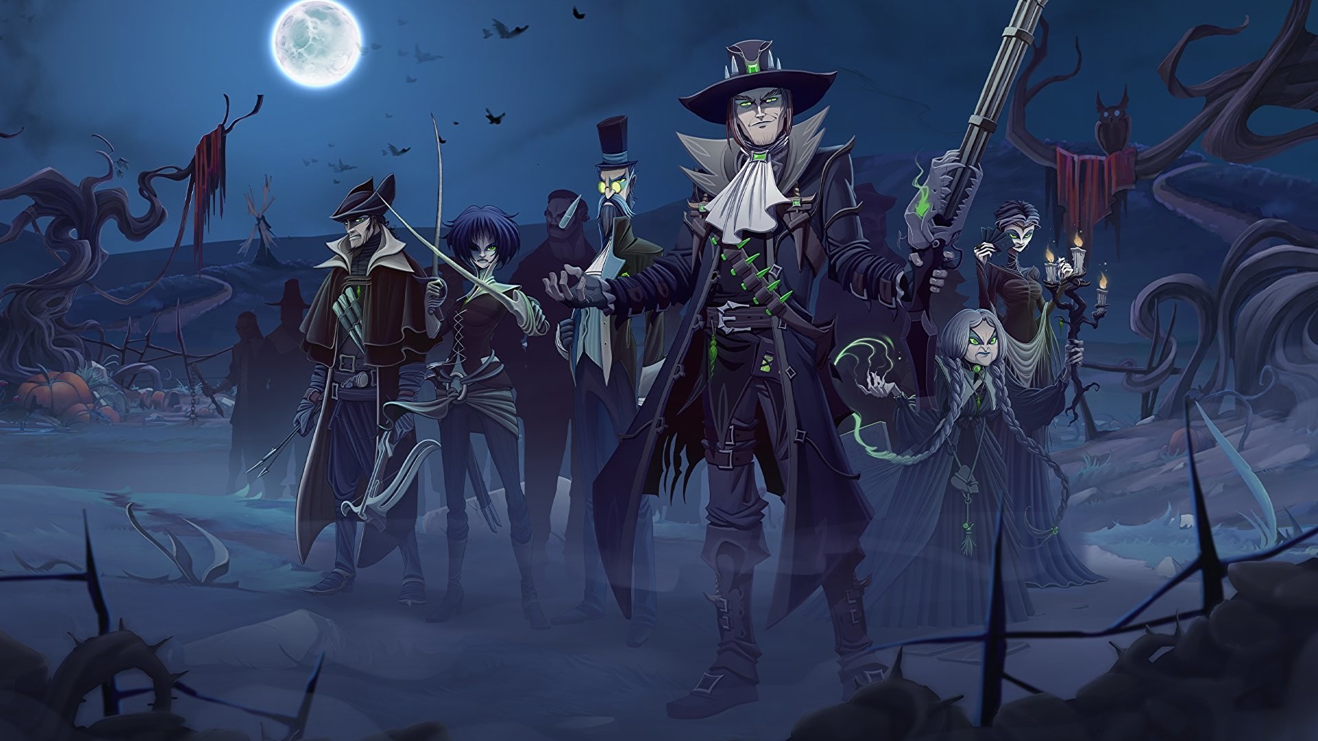 Rogue Lords characters in a spooky graveyard HD Wallpaper