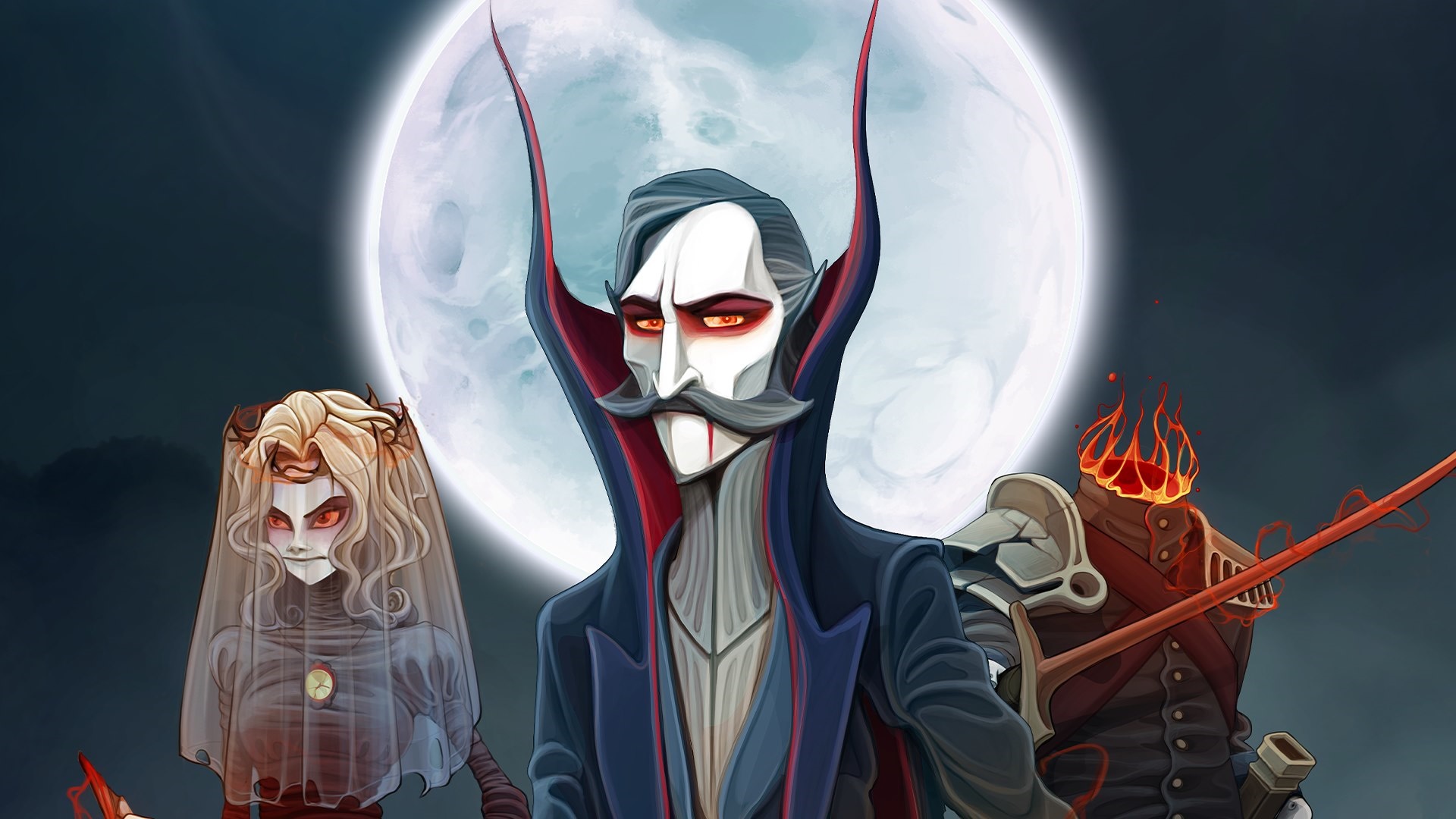 Rogue Lords characters in front of a full moon HD Wallpaper