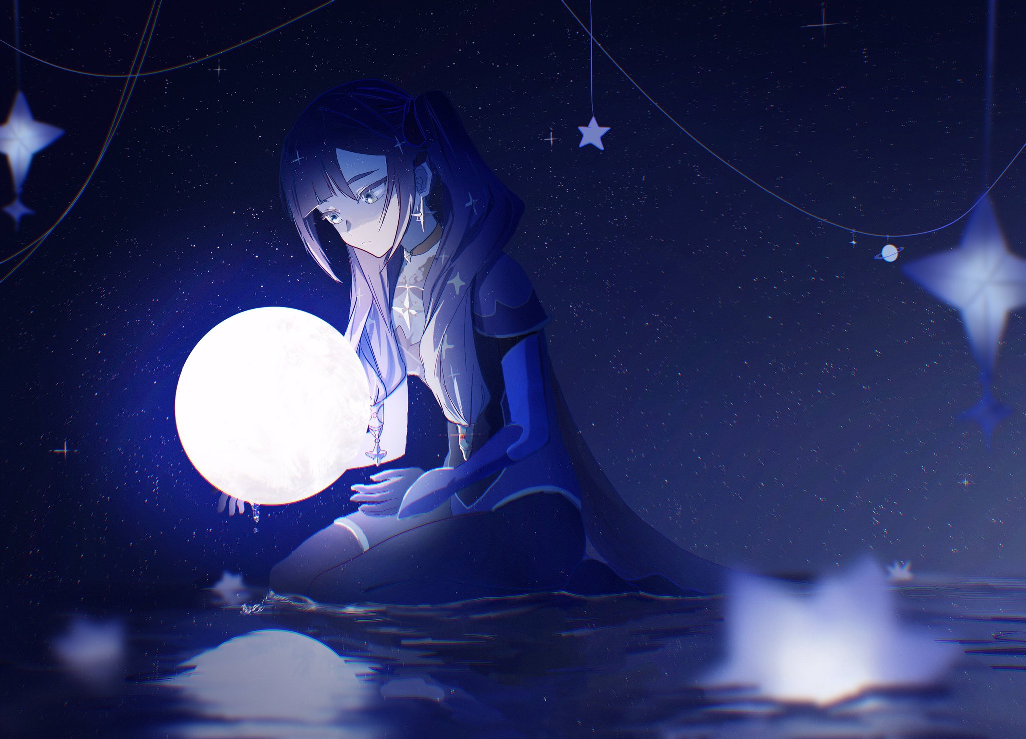 Mona from Genshin Impact holding a glowing orb HD Wallpaper