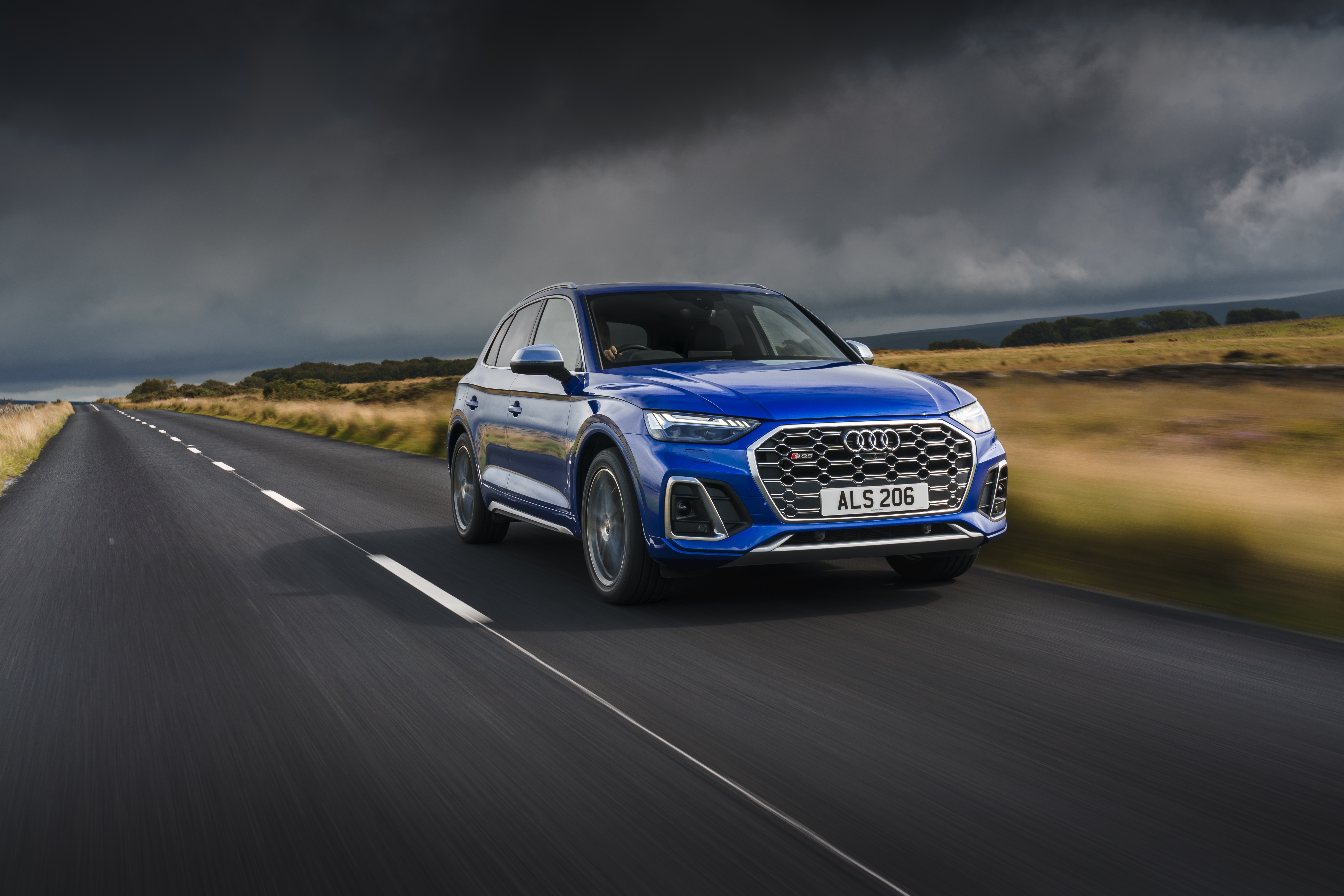 Blue Audi SQ5 TDI 4K SUV on a road HD Wallpaper