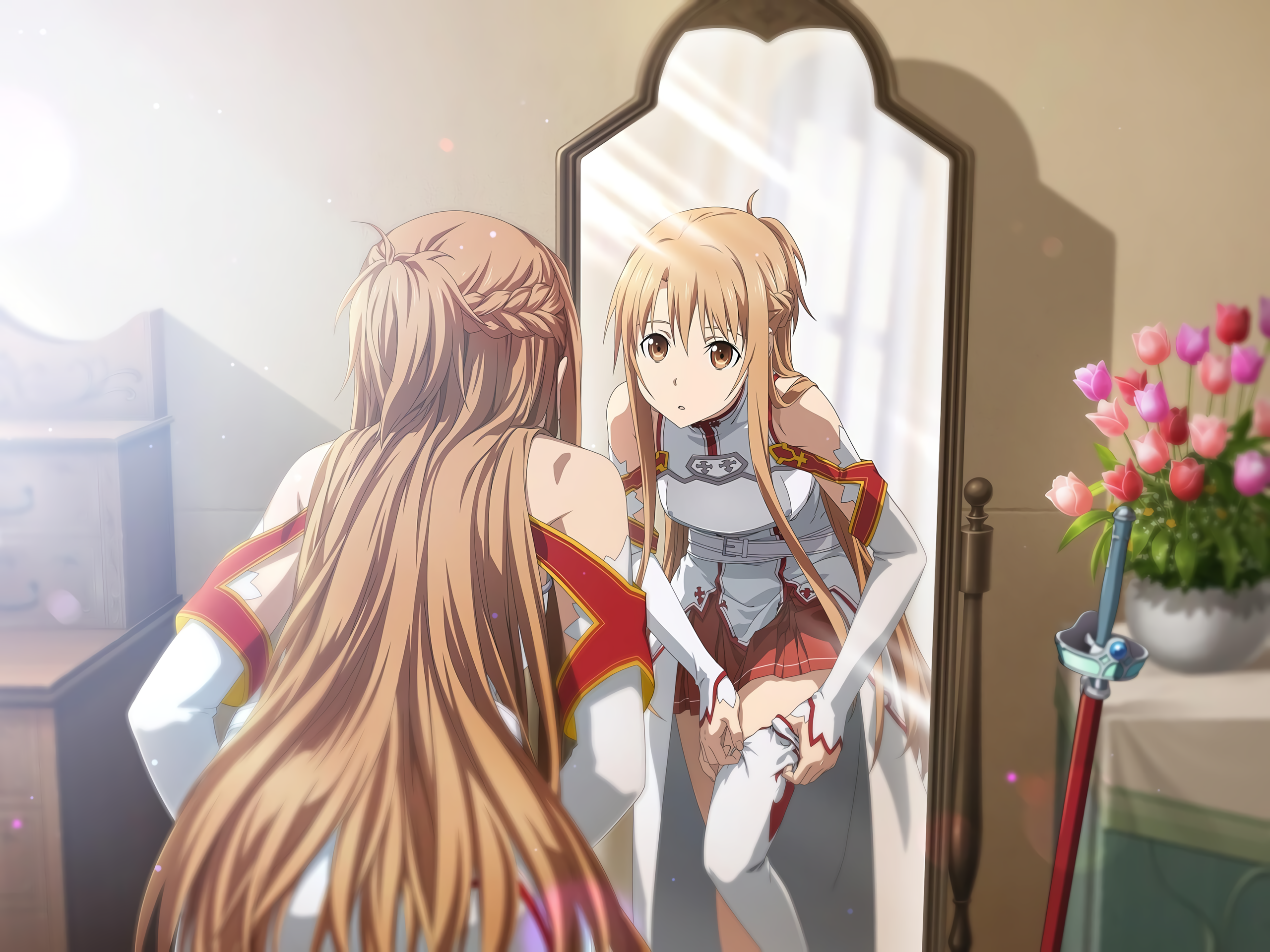 Asuna Yuuki from Sword Art Online looking in a mirror HD Wallpaper