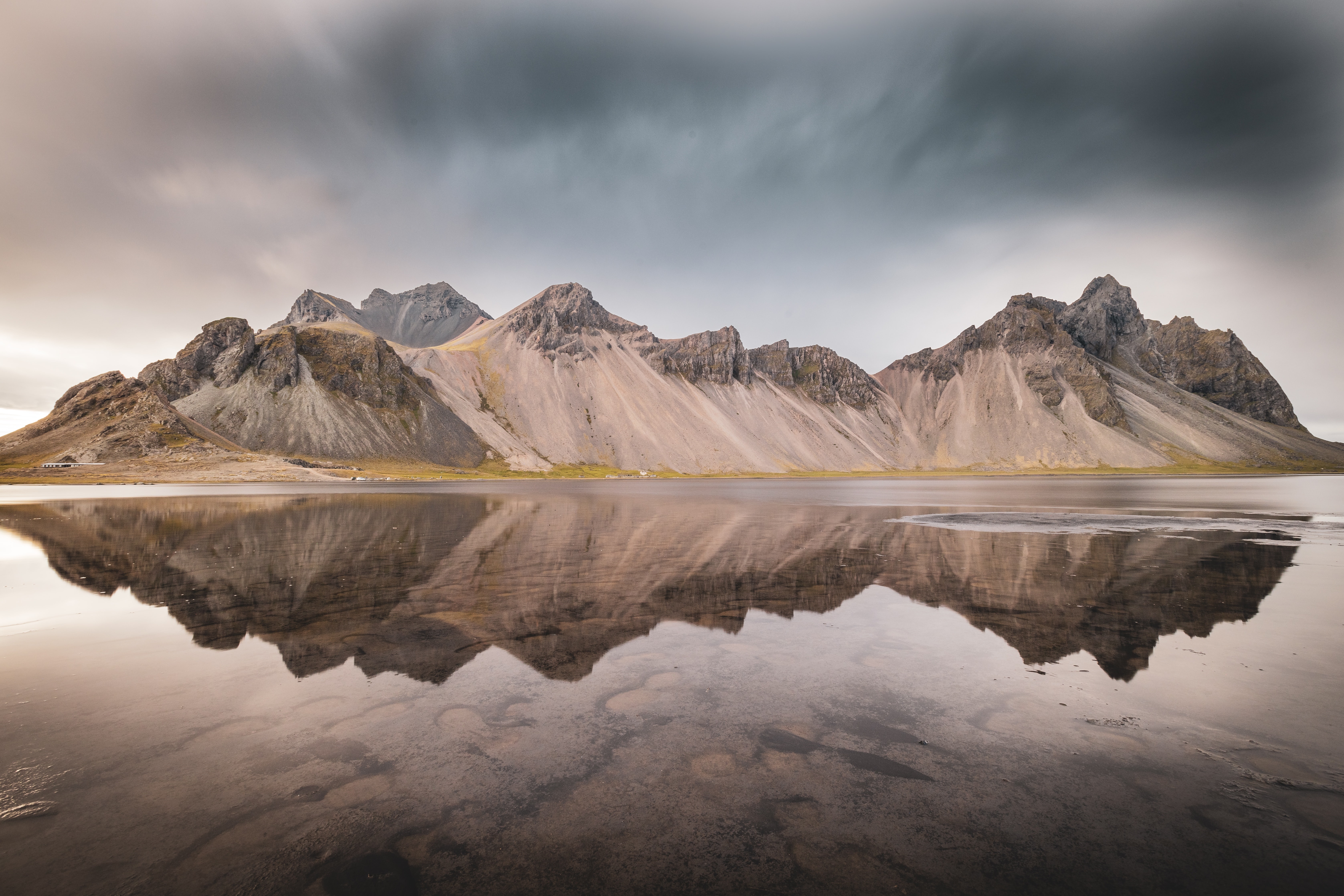 Vestrahorn Mountain Range Reflected in Water HD Wallpaper
