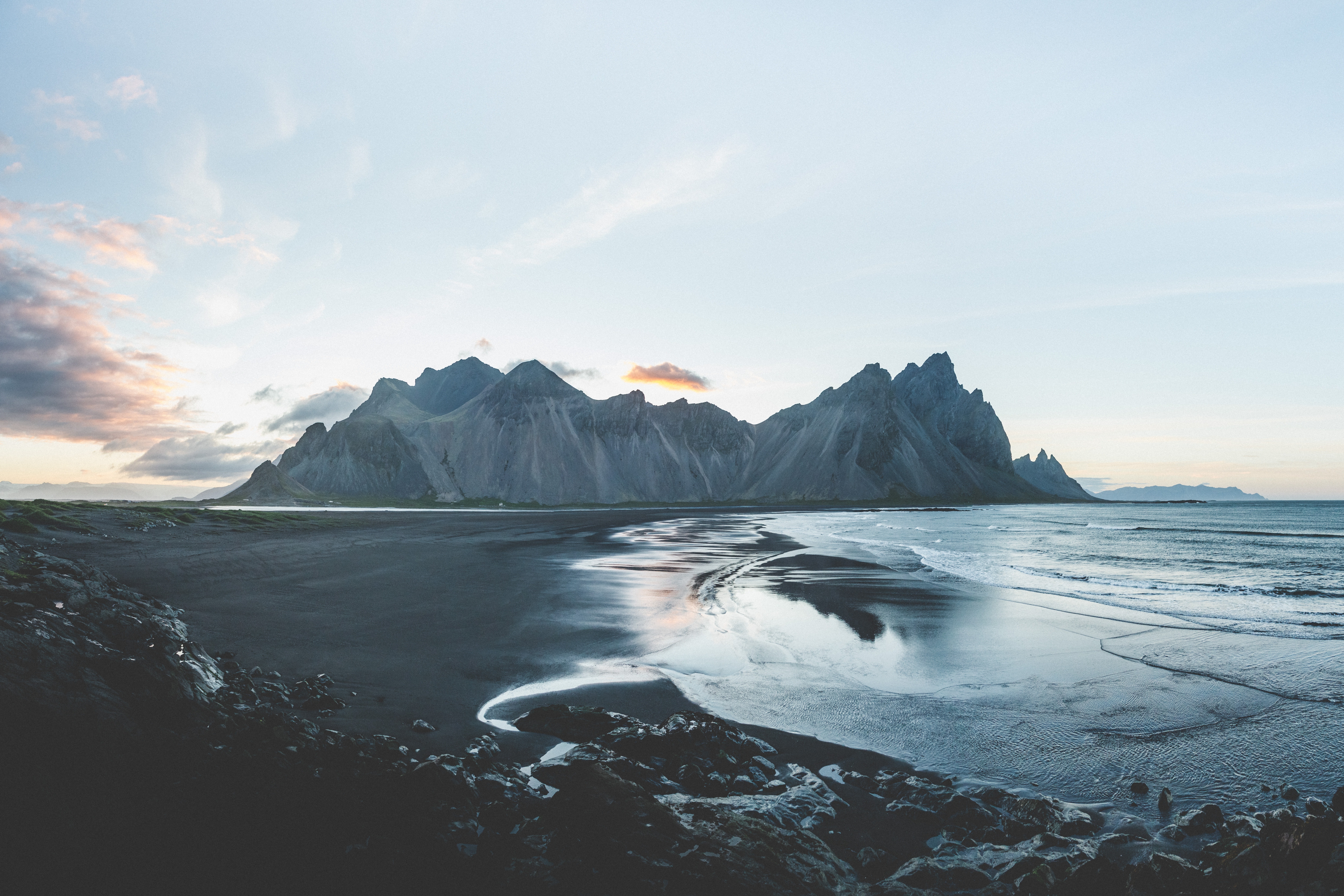 Vestrahorn Mountain on a black sand beach HD Wallpaper