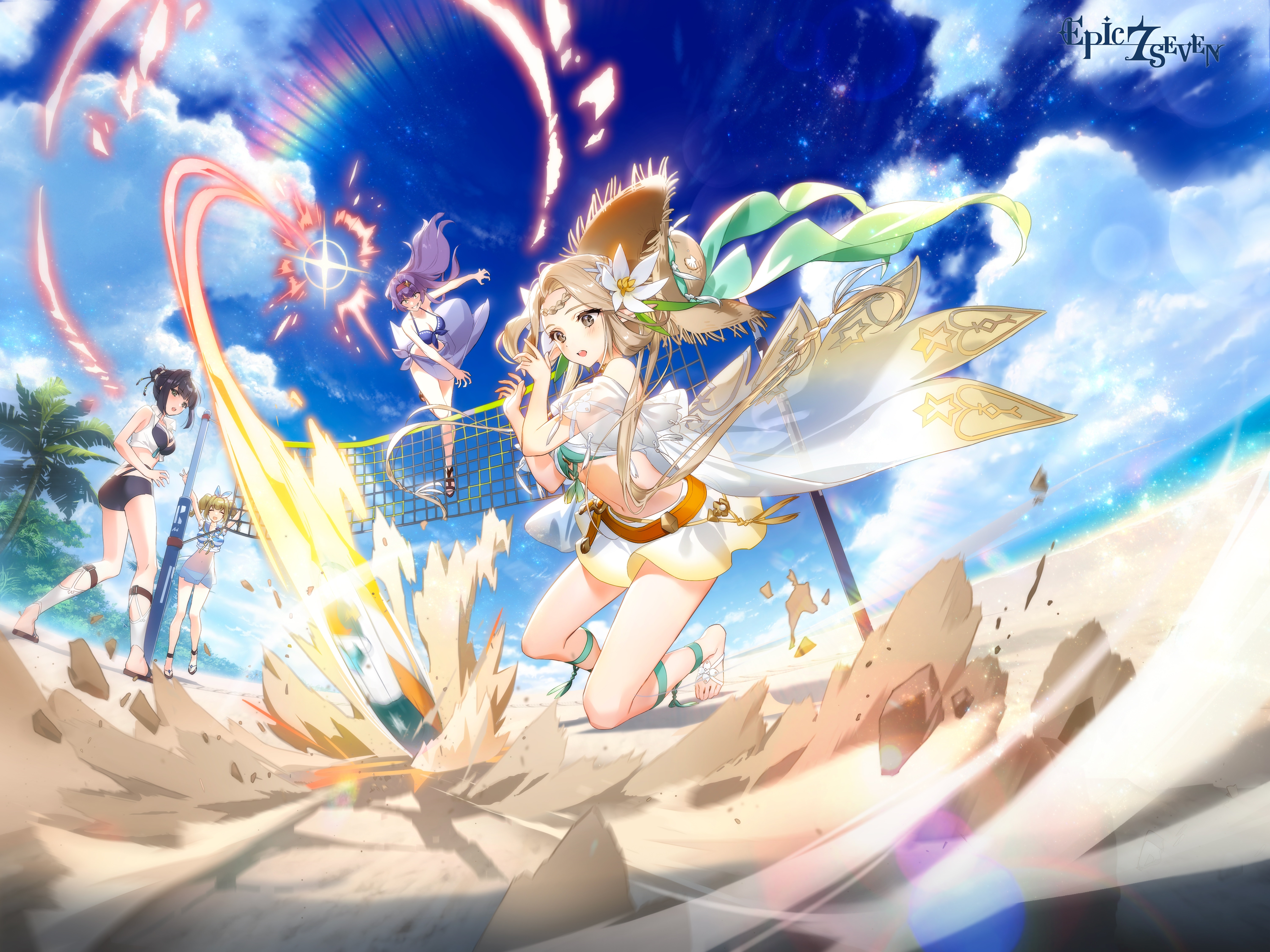 Epic Seven Summer Characters Playing Volleyball HD Wallpaper