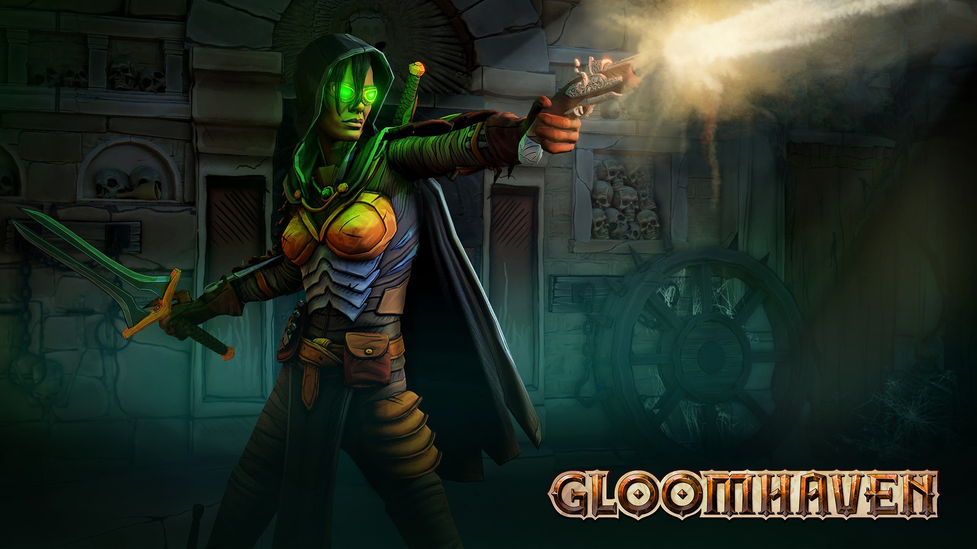 Gloomhaven character with sword and pistol HD Wallpaper