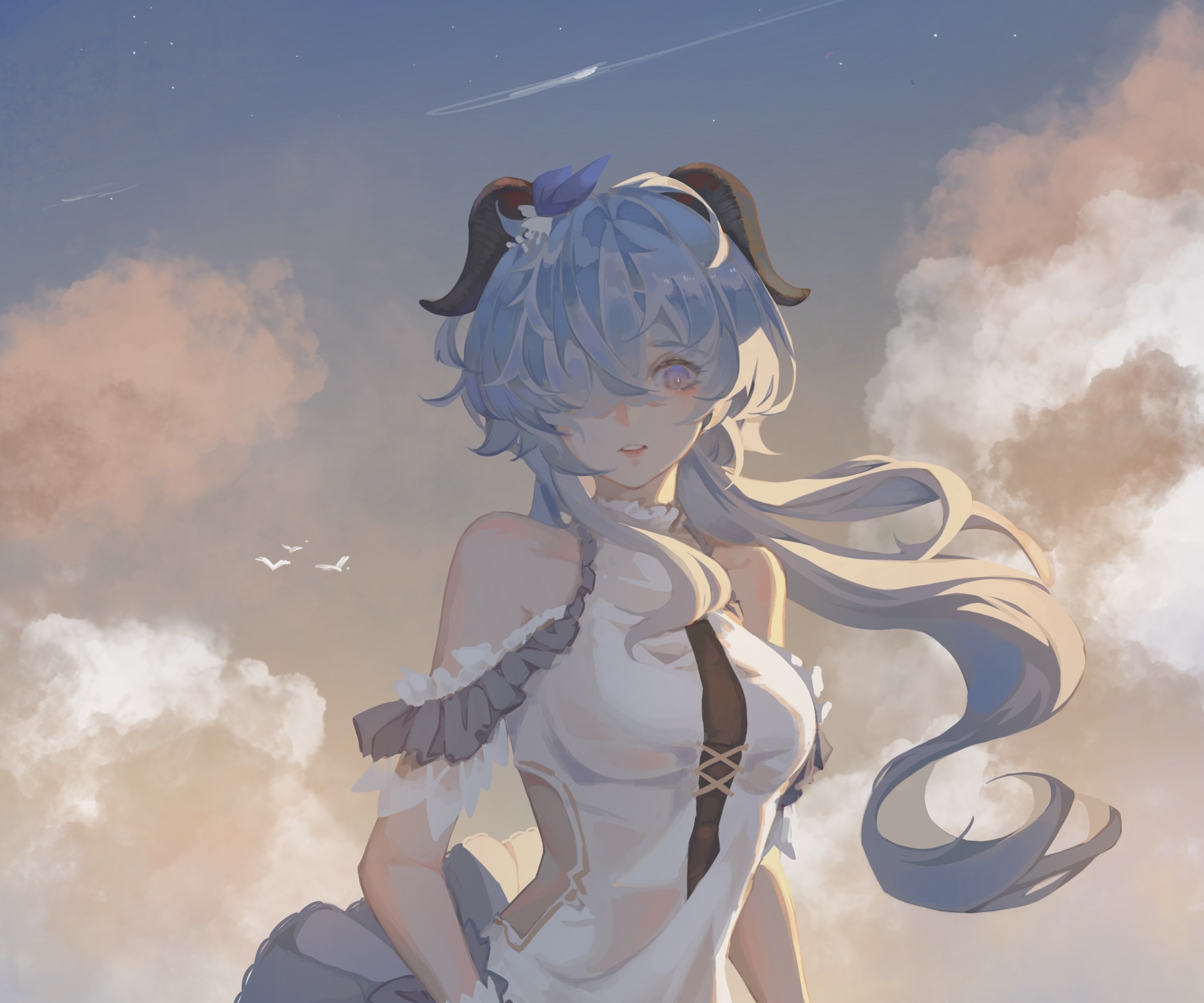 Ganyu from Genshin Impact against a cloudy sky HD Wallpaper