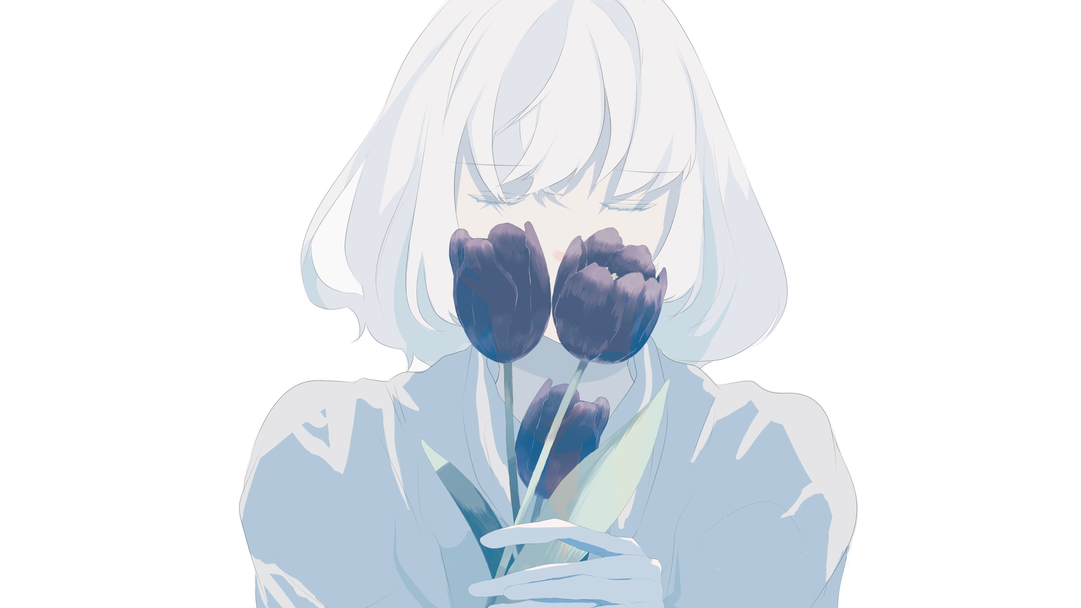 Girl holding tulips HD Wallpaper