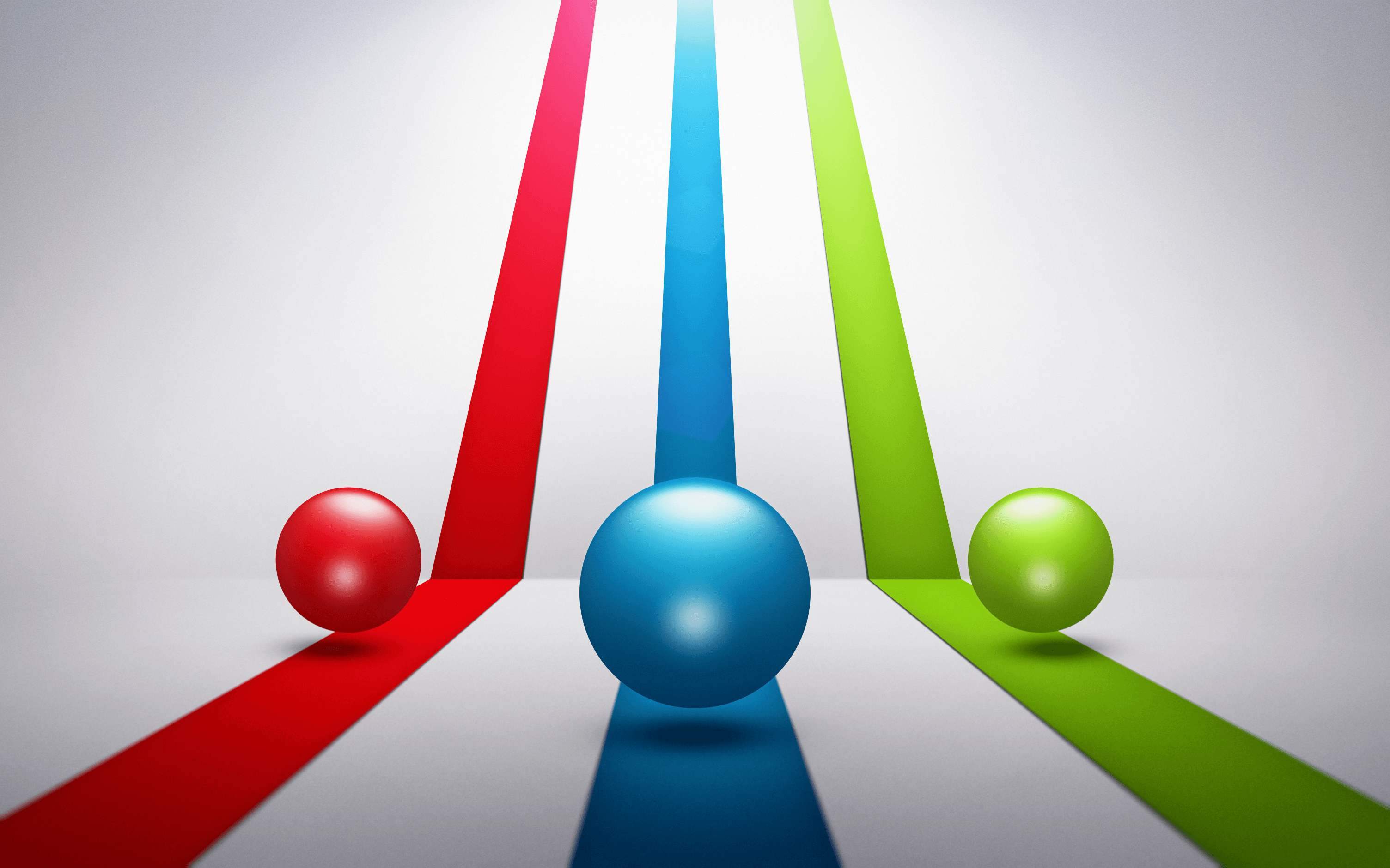 Three colored spheres on colored paths HD Wallpaper