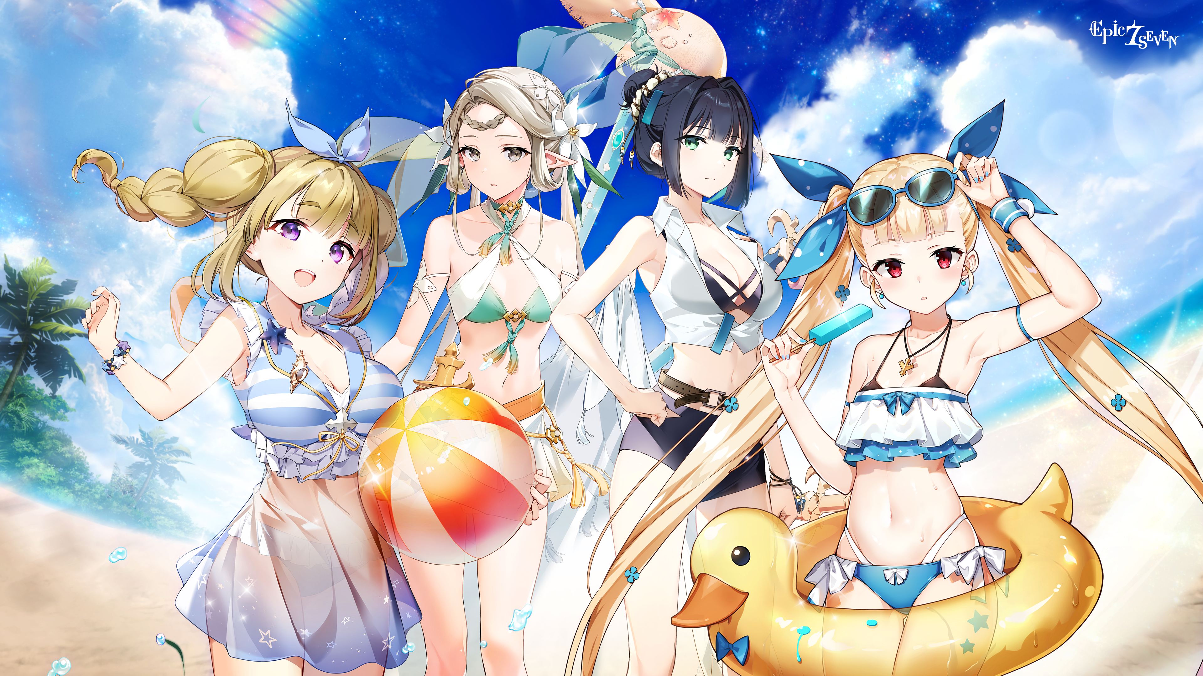Epic Seven Summer Heroes on a Beach HD Wallpaper