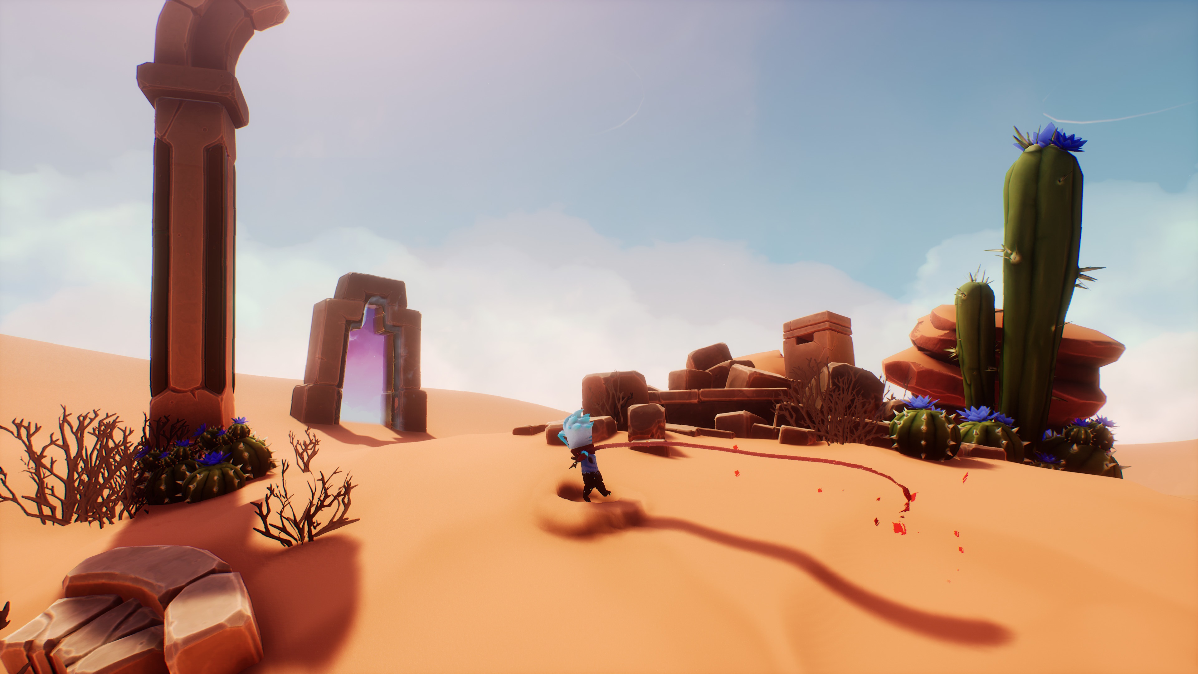 Character with scarf in desert ruins HD Wallpaper
