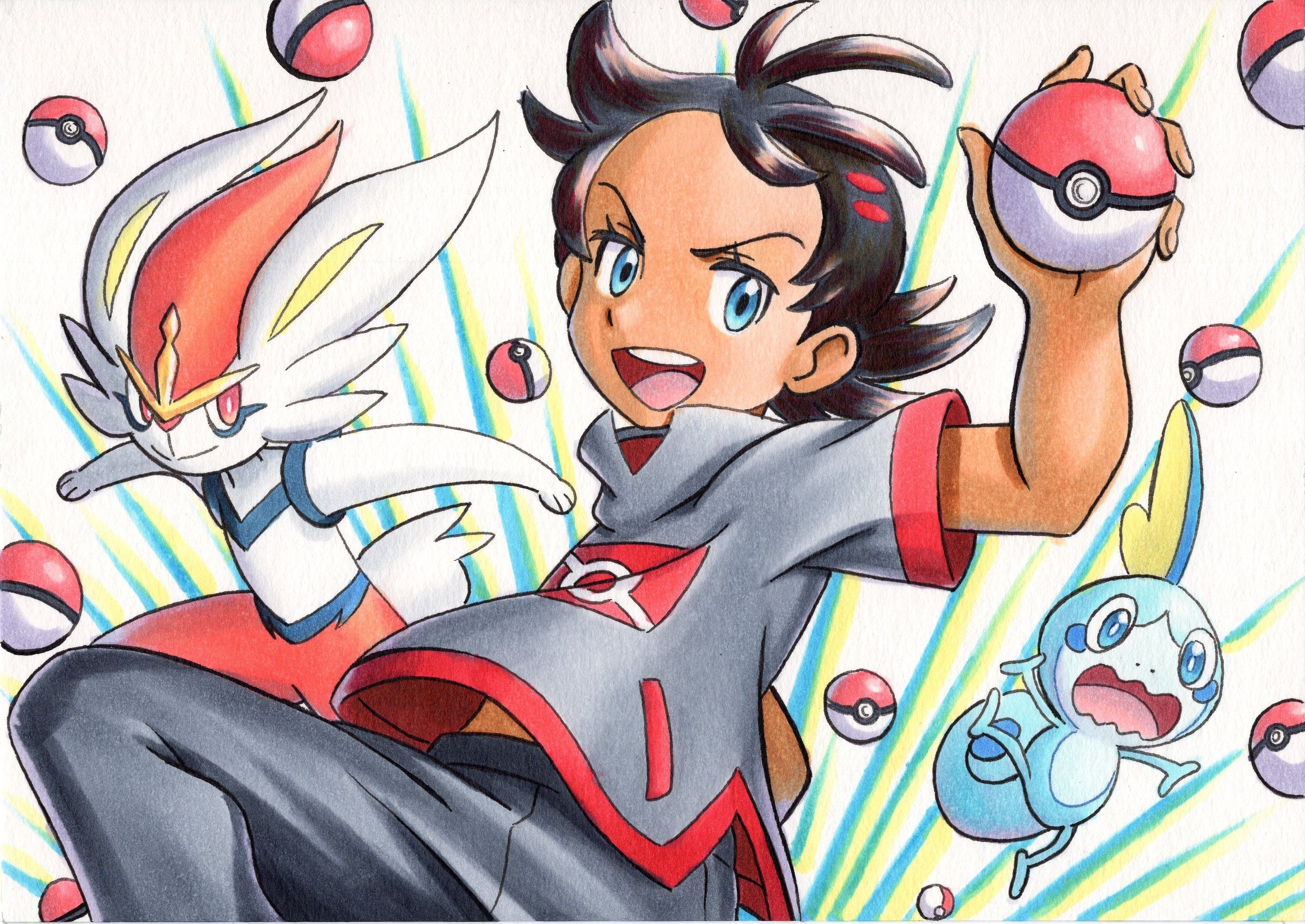Goh with Cinderace and Sobble from Pokémon HD Wallpaper