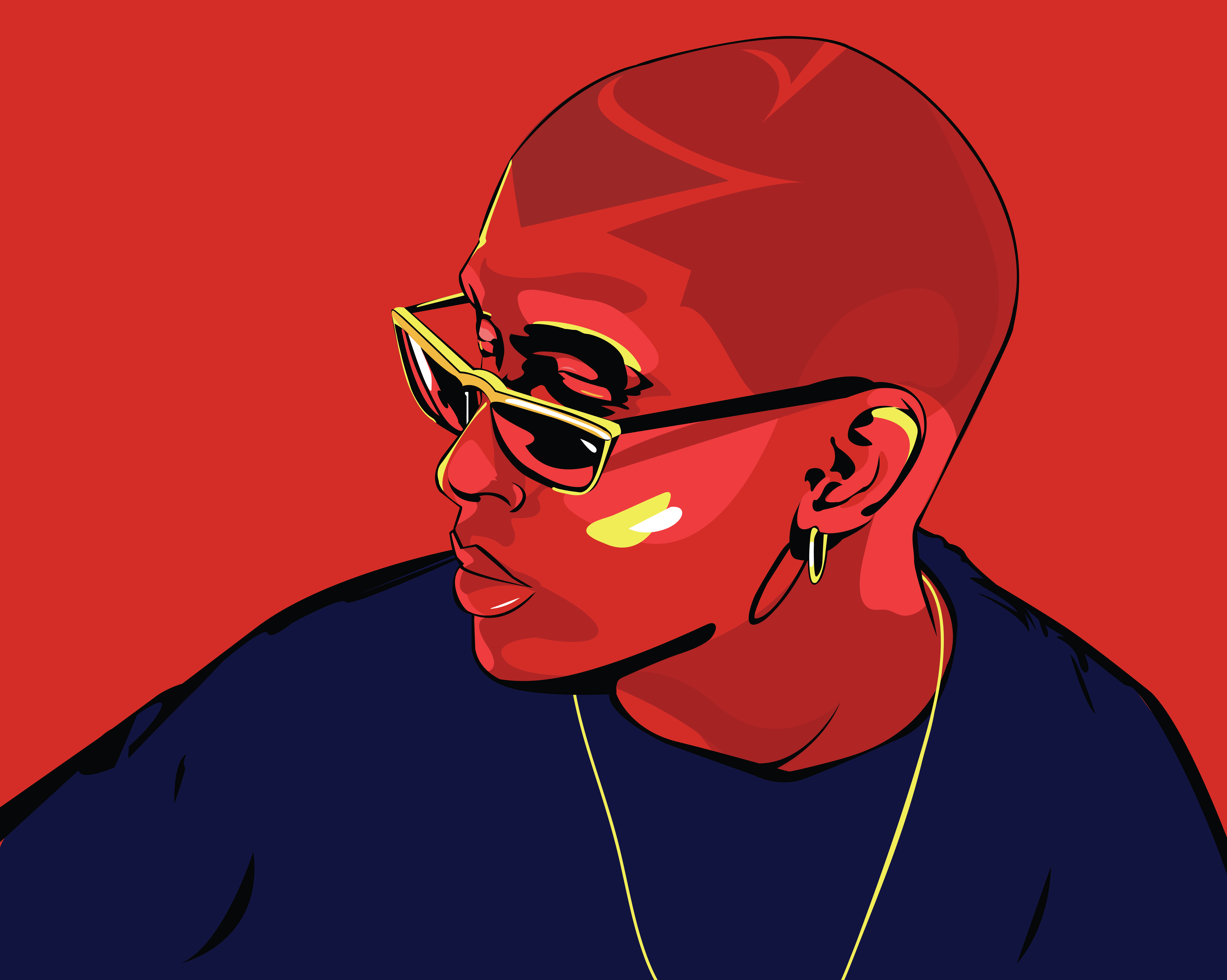 Bad Bunny wearing sunglasses and a necklace HD Wallpaper