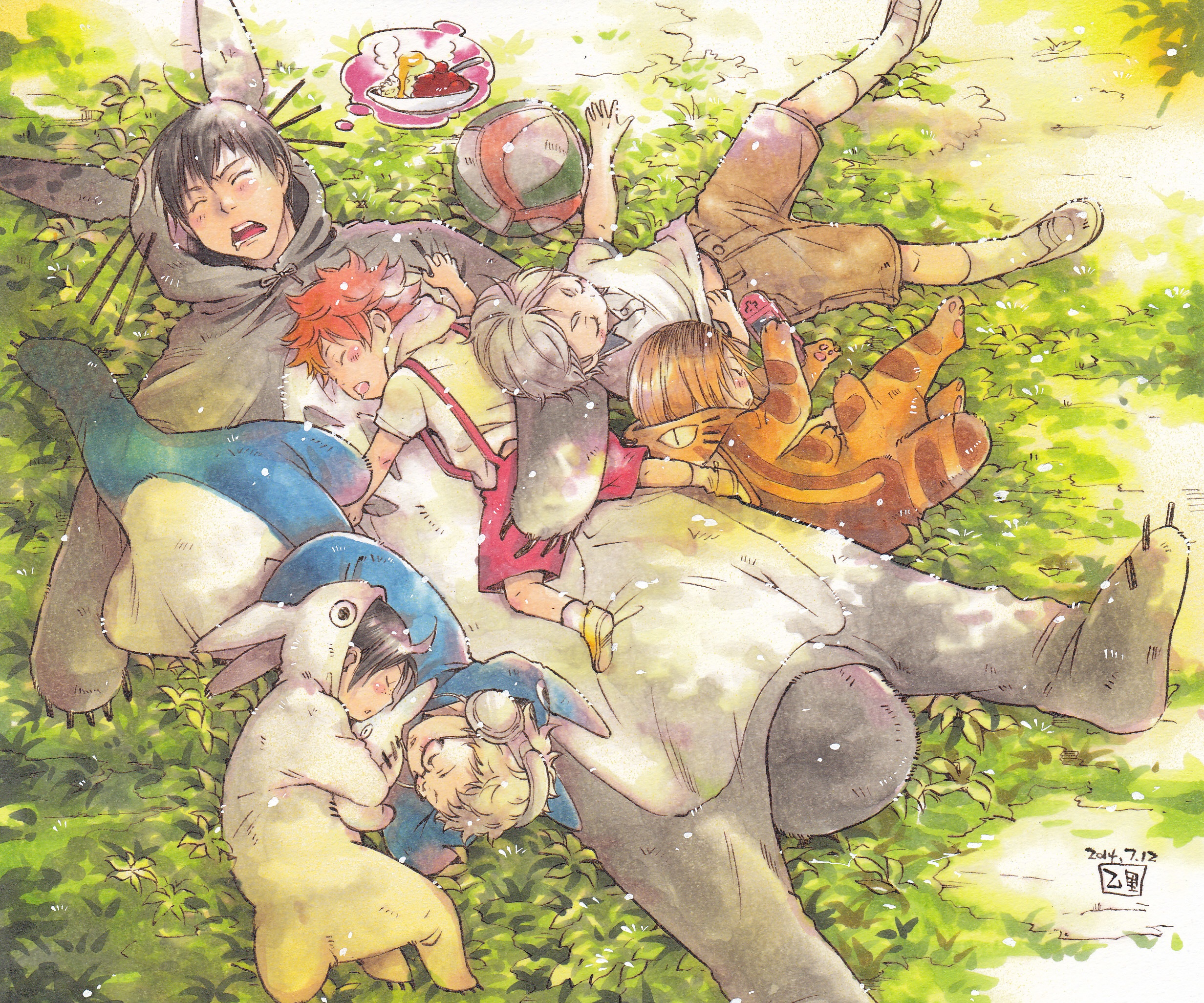 Haikyu!! characters sleeping in animal costumes HD Wallpaper