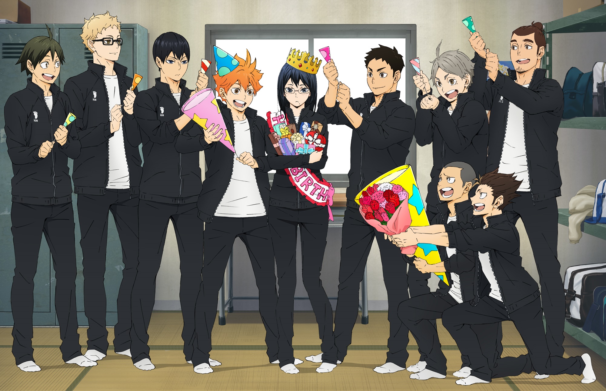 Haikyu!! characters celebrating Kiyoko Shimizu's birthday HD Wallpaper