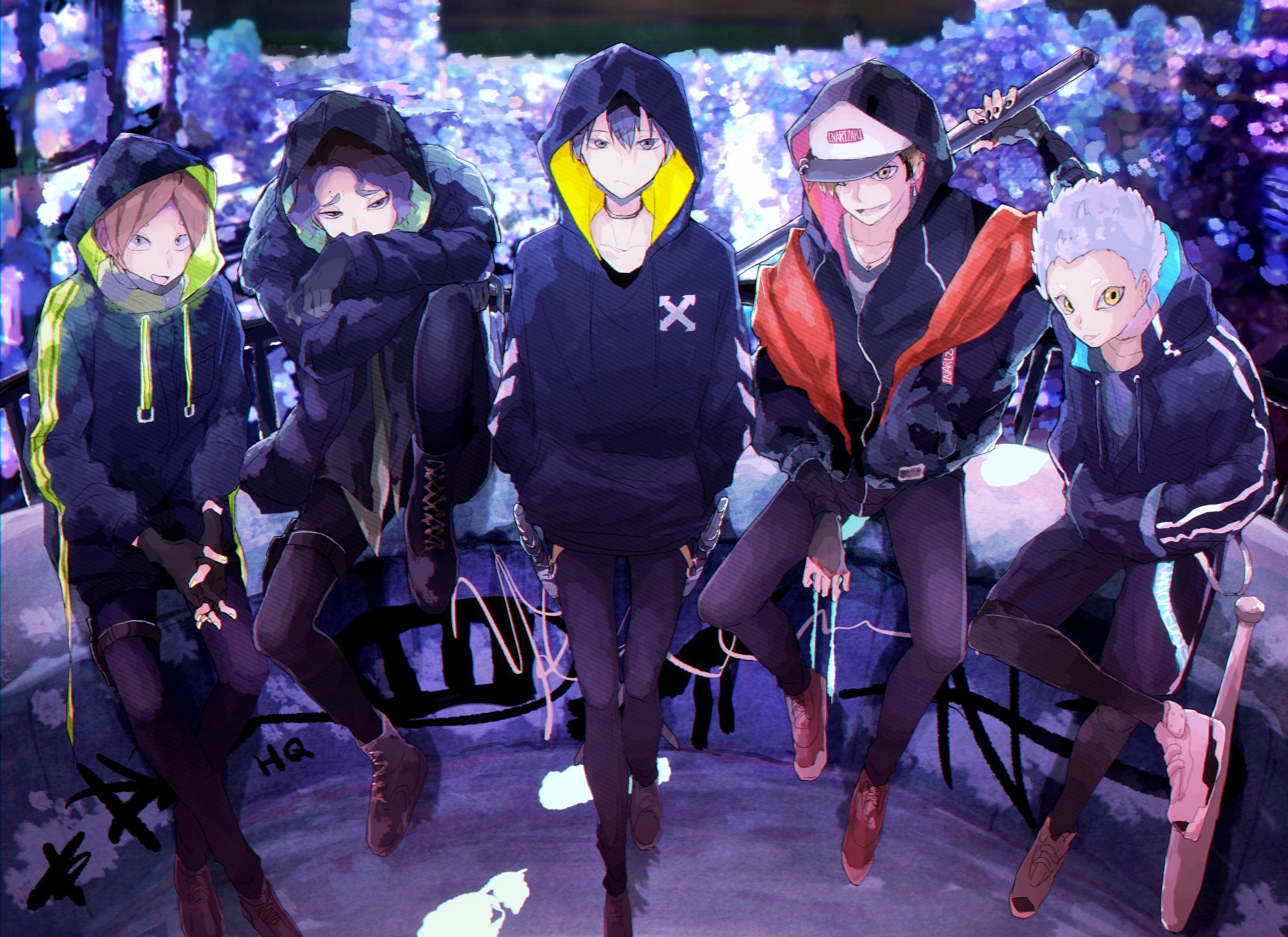 Haikyu!! Characters in Hoodies Group Scene HD Wallpaper