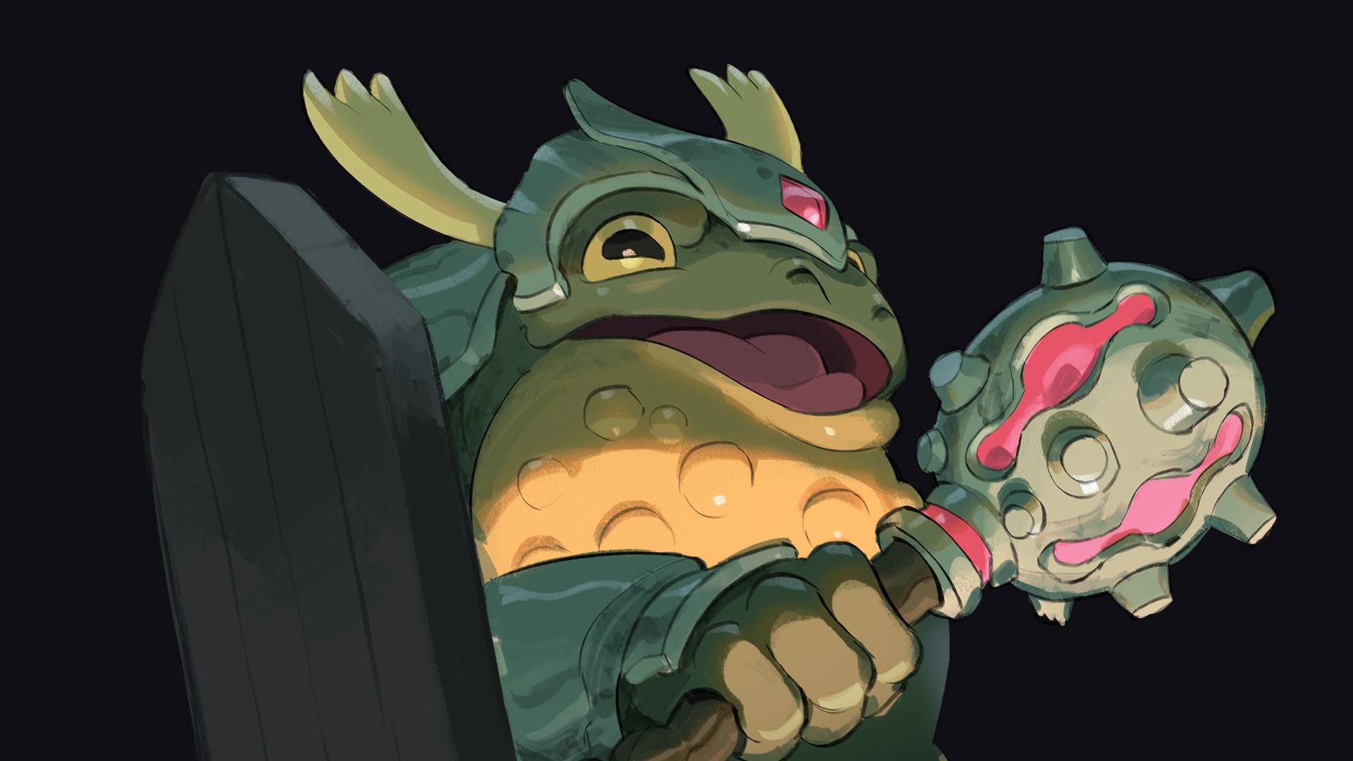Frog warrior with sword and mace HD Wallpaper