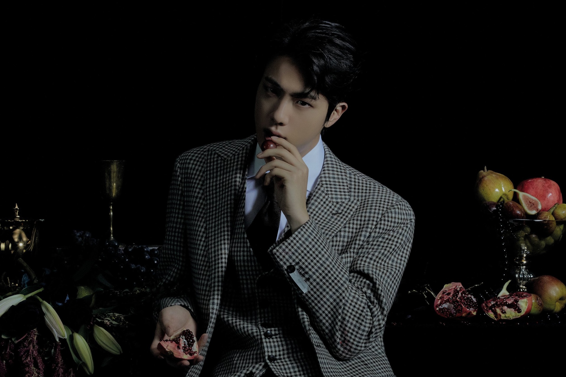 Jin from BTS holding fruit HD Wallpaper