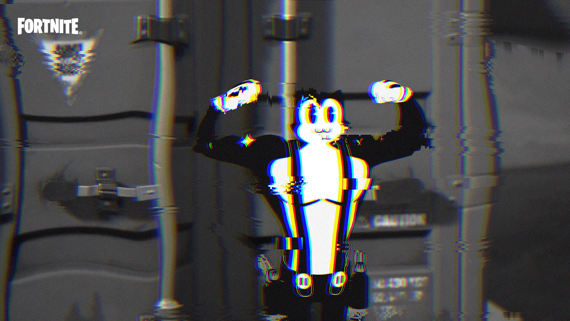 Fortnite character flexing in a glitchy style HD Wallpaper