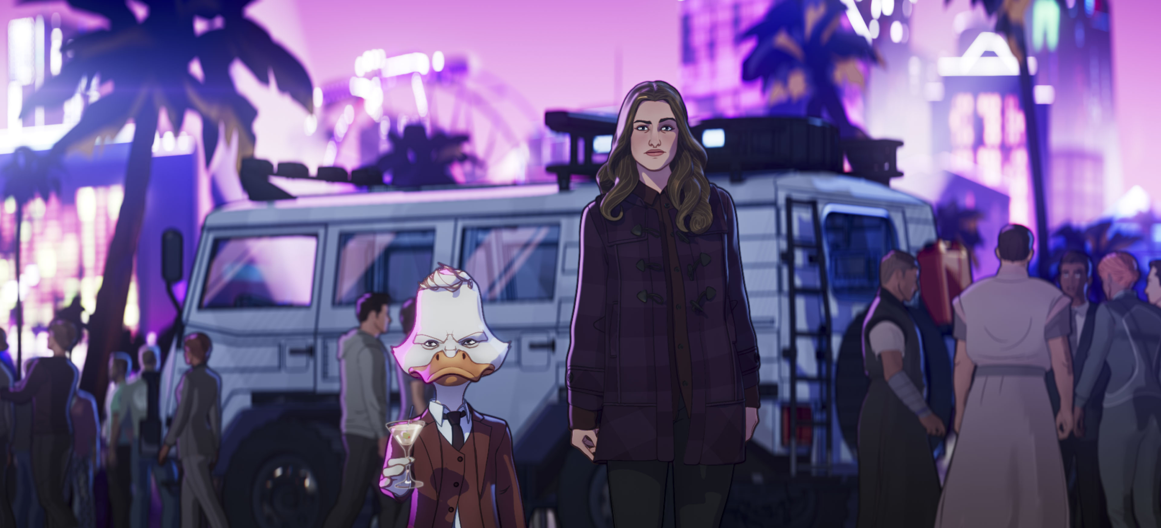 Howard the Duck and Jane Foster in a city HD Wallpaper