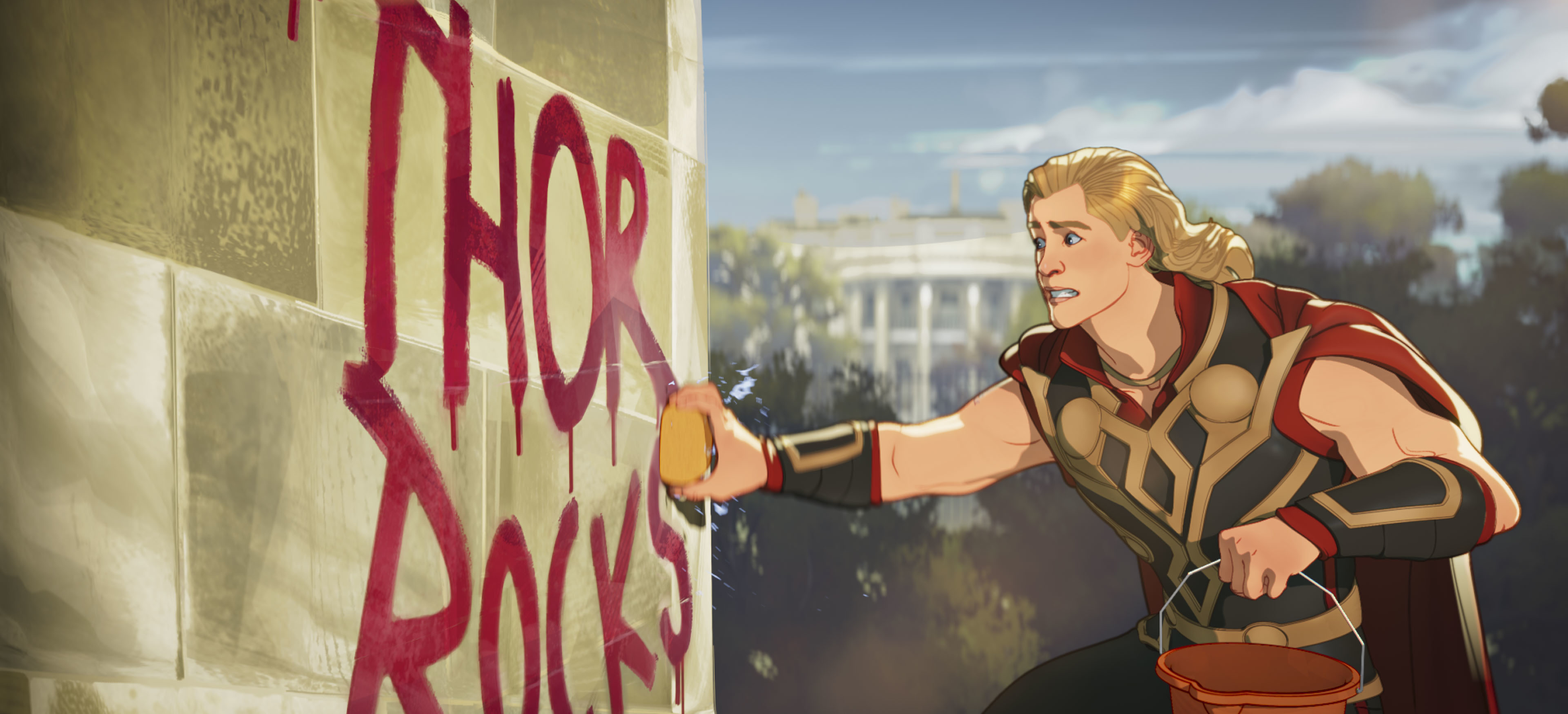 Thor from What If...? cleaning graffiti HD Wallpaper