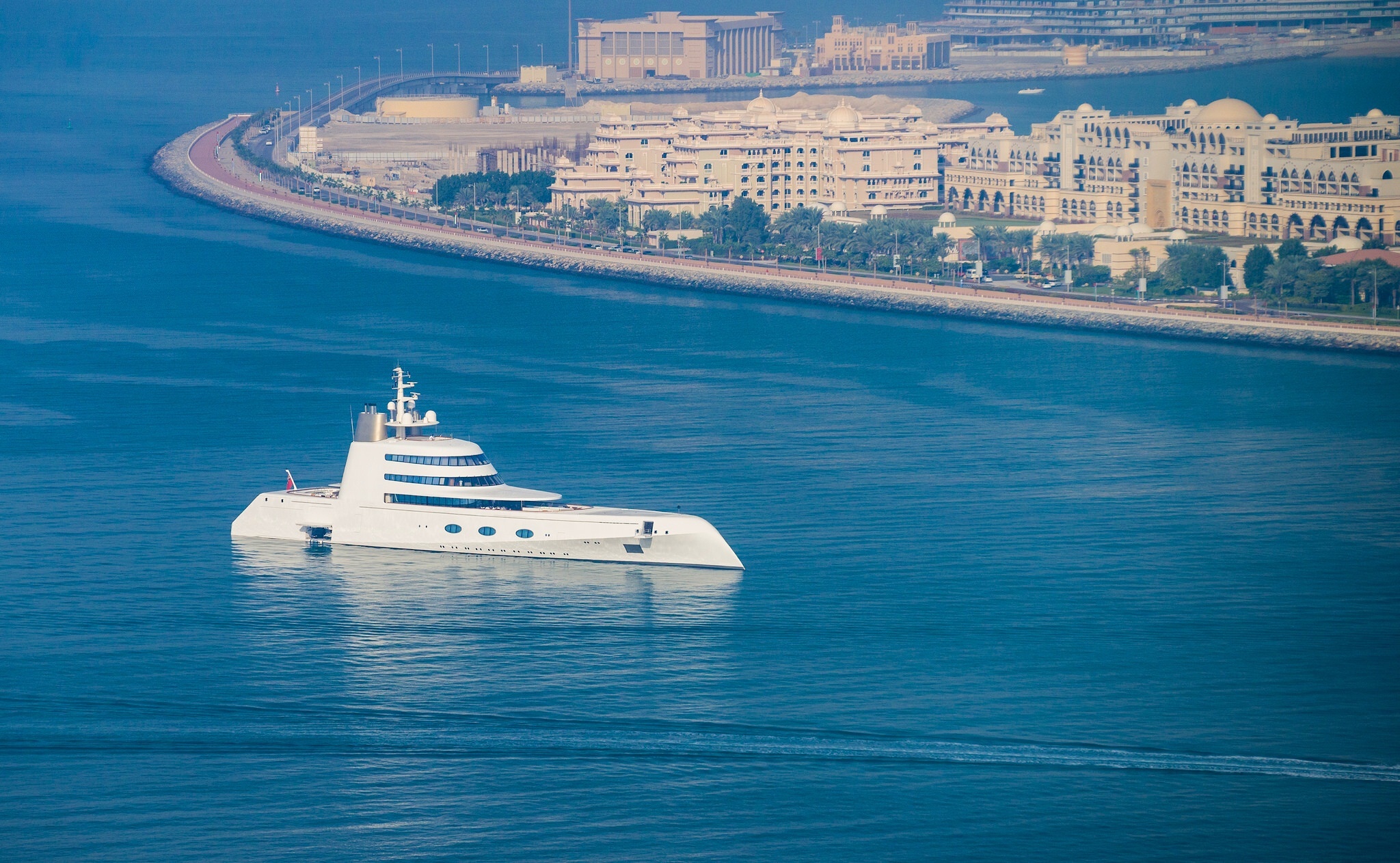White Yacht Sailing Near Dubai Coastline HD Wallpaper