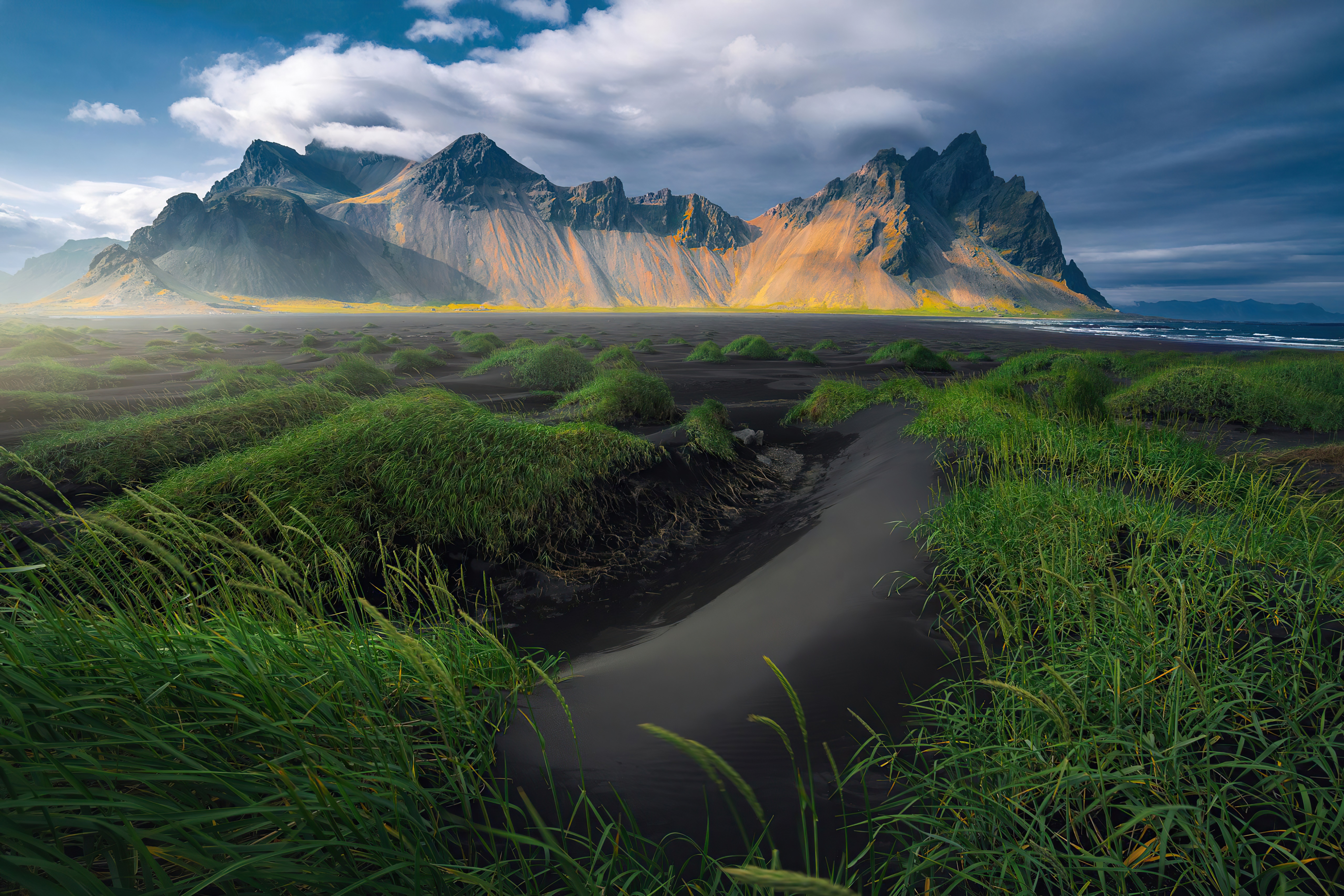 Vestrahorn Mountains and Black Sand Beach in Iceland 4K HD Wallpaper