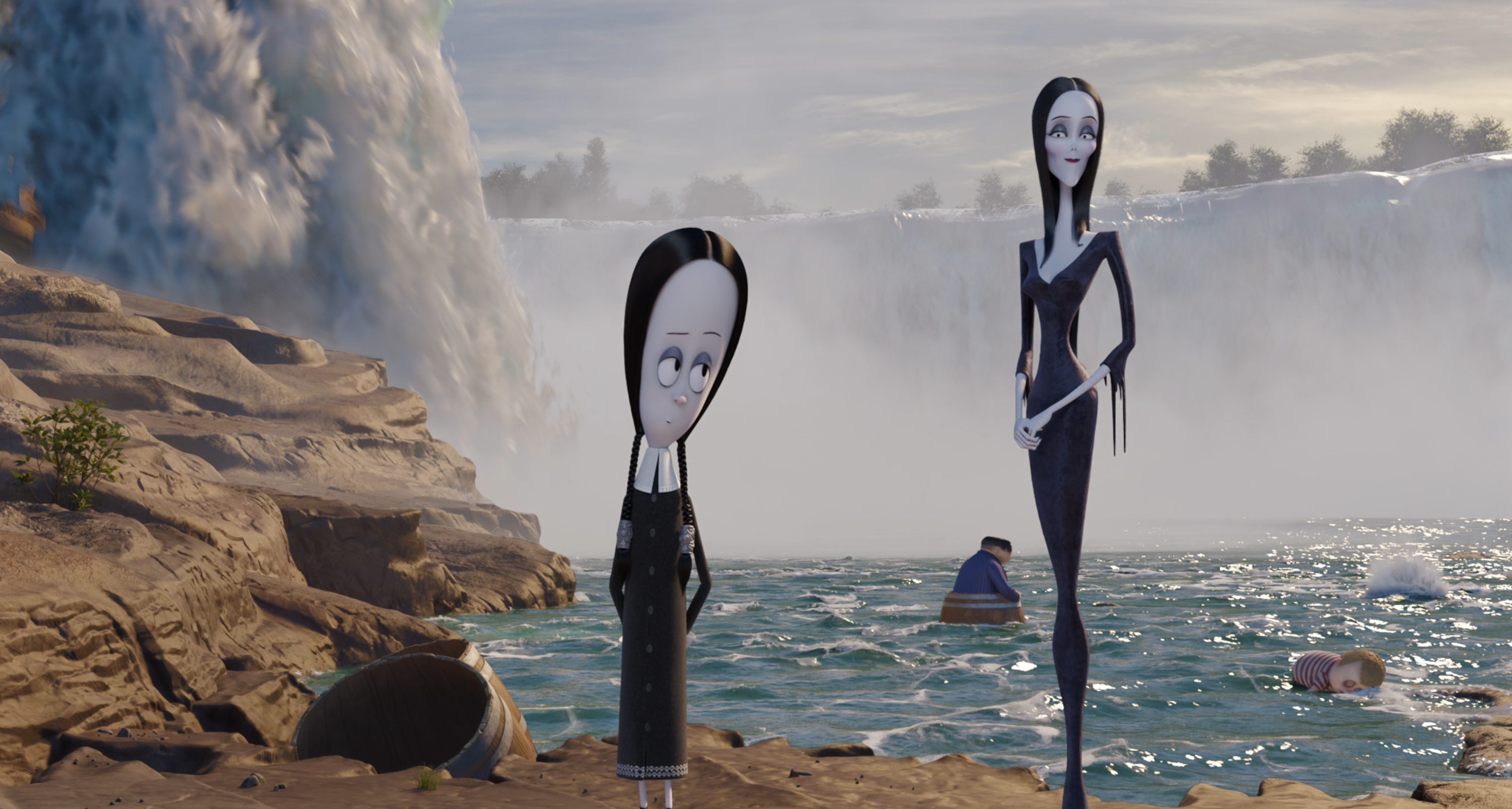 Wednesday and Morticia Addams at Niagara Falls HD Wallpaper