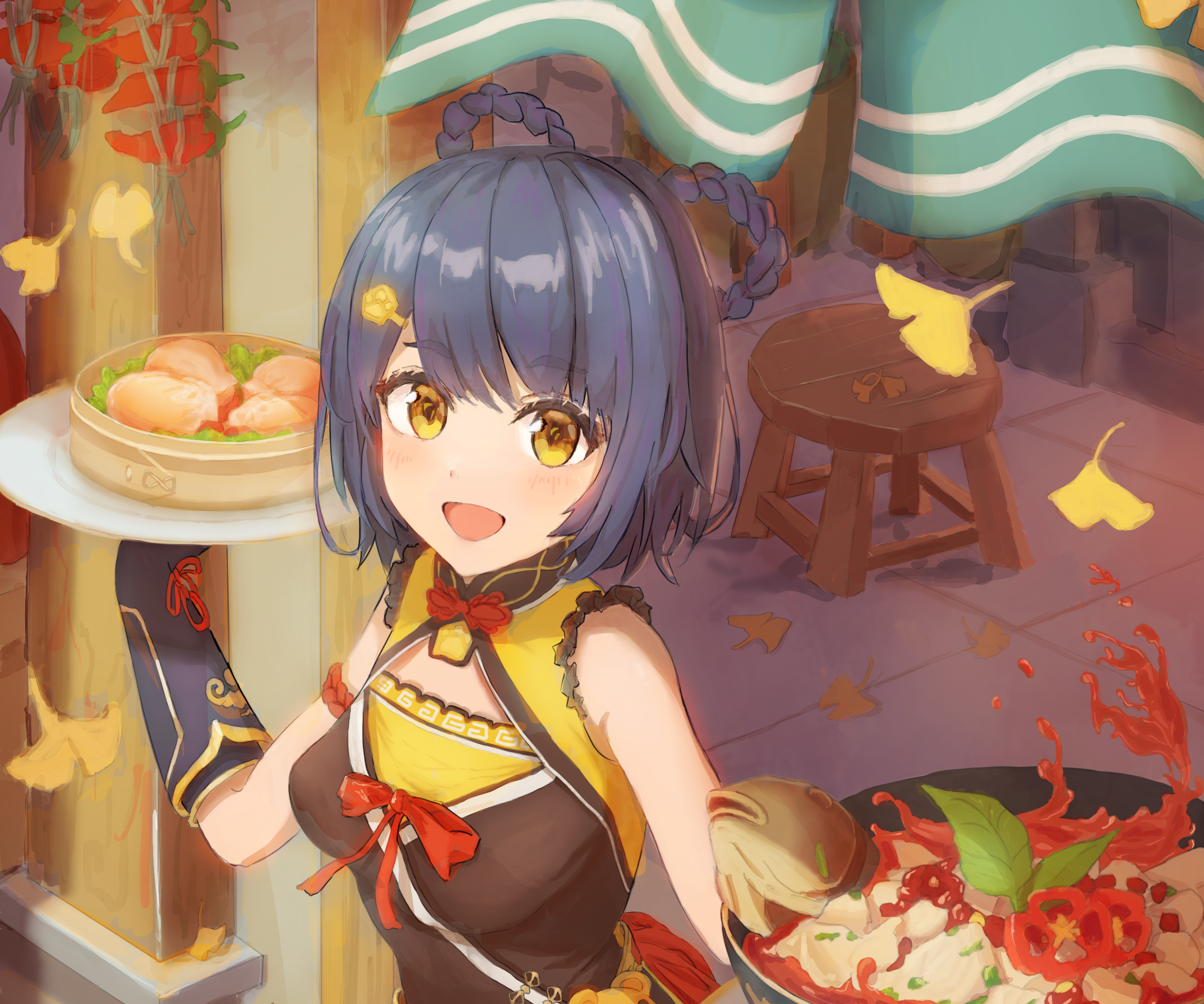 Xiangling from Genshin Impact holding food HD Wallpaper
