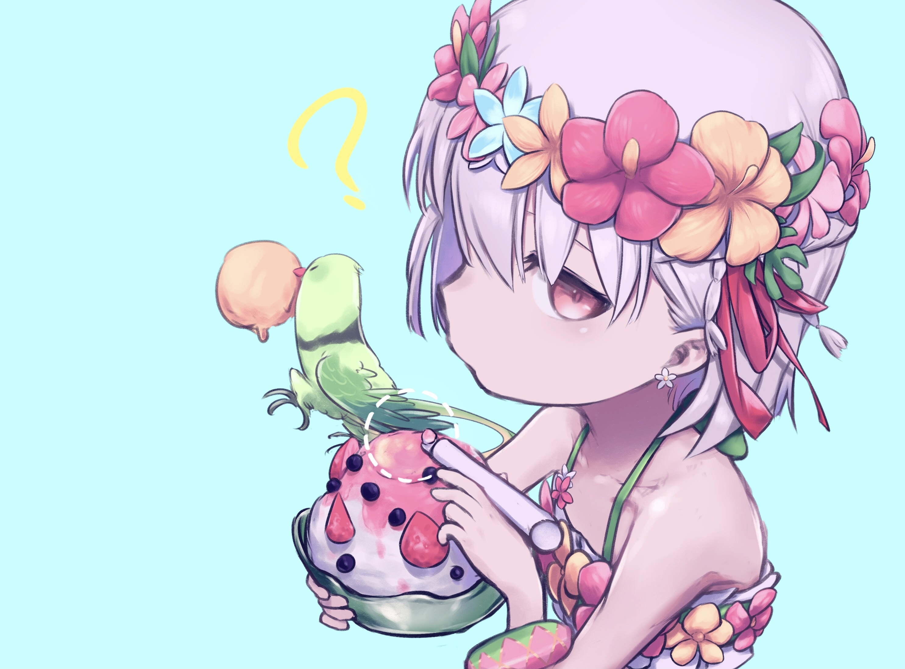 Kama from Fate/Grand Order with a parrot HD Wallpaper