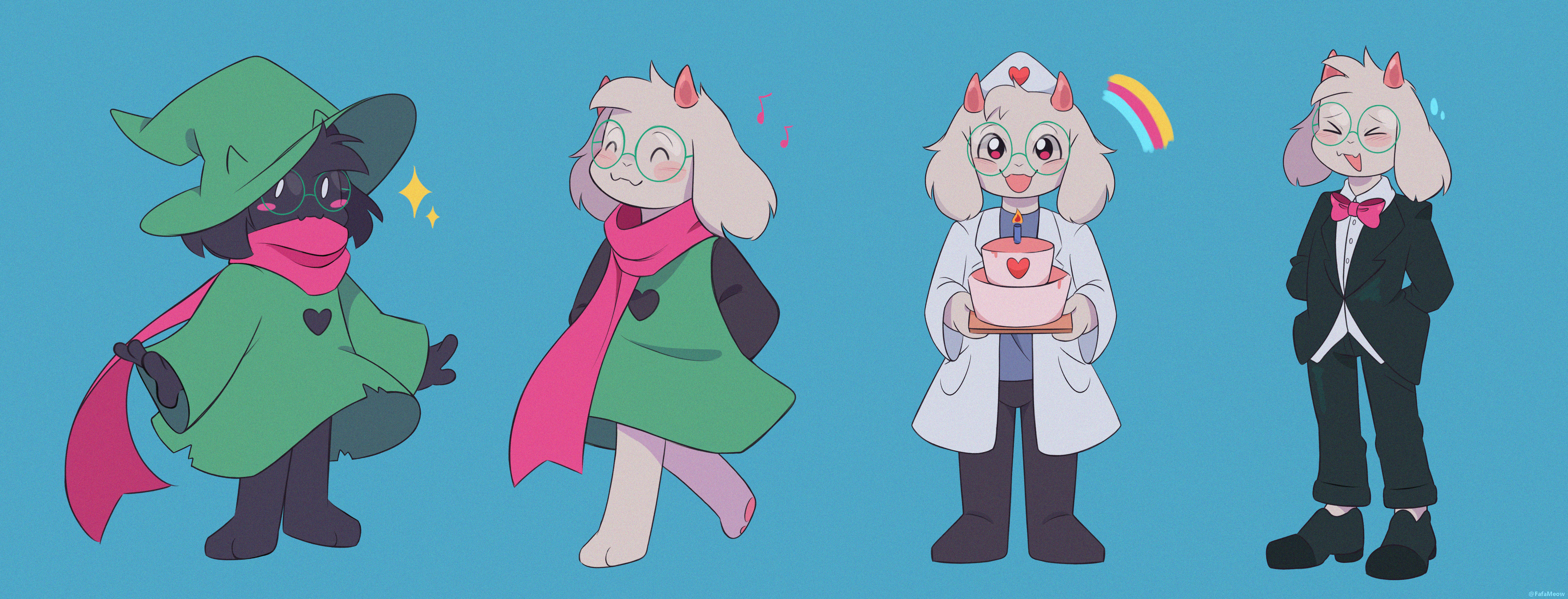 Ralsei from Deltarune in four outfits HD Wallpaper