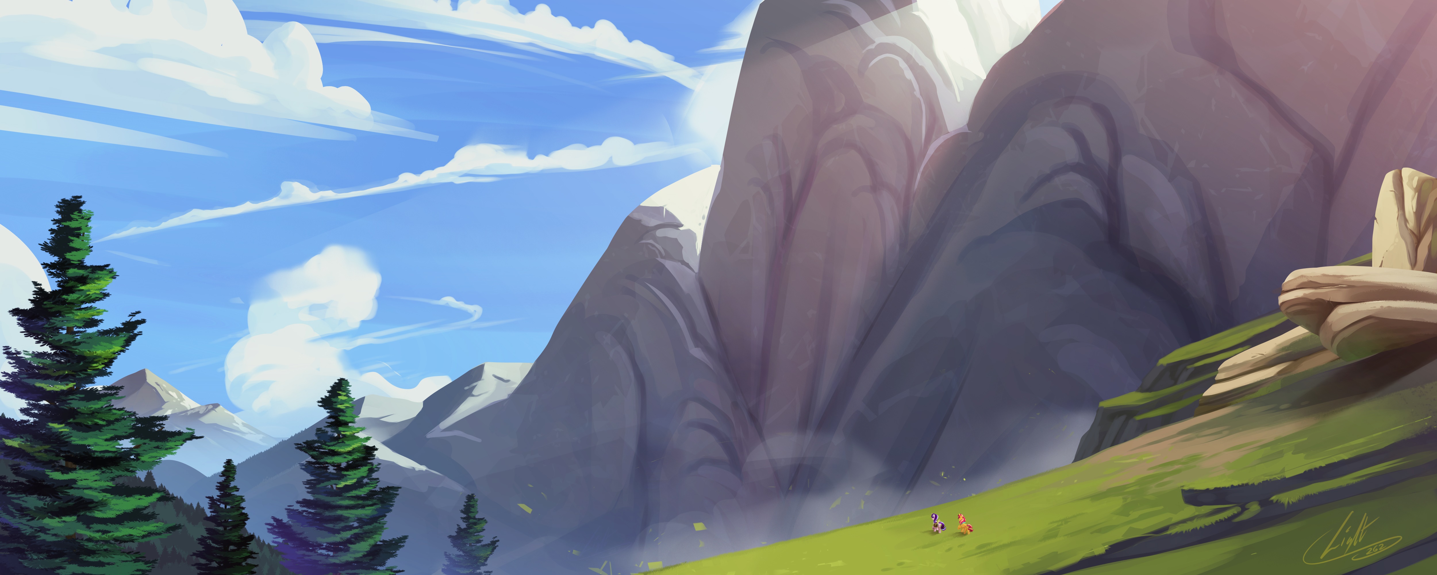 Starlight Glimmer and Sunset Shimmer in Mountains HD Wallpaper