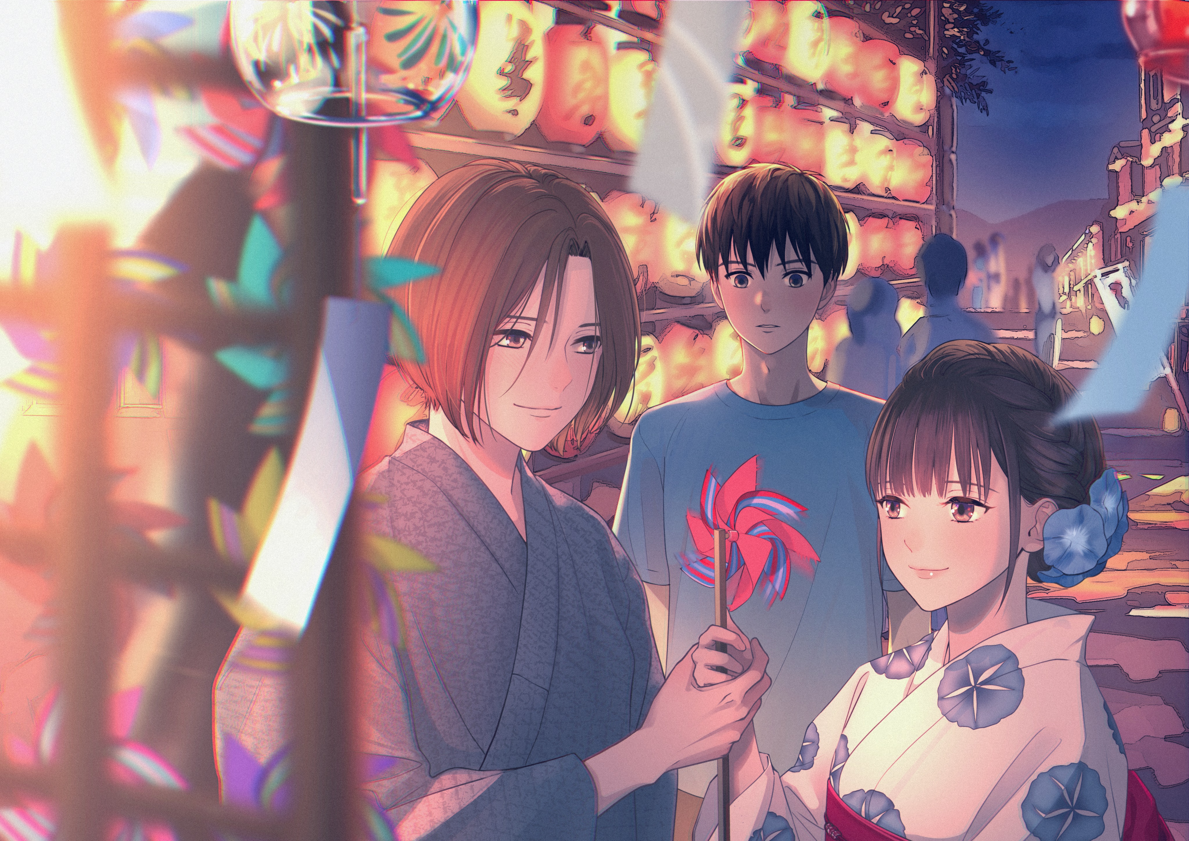 Friends at a festival with lanterns HD Wallpaper