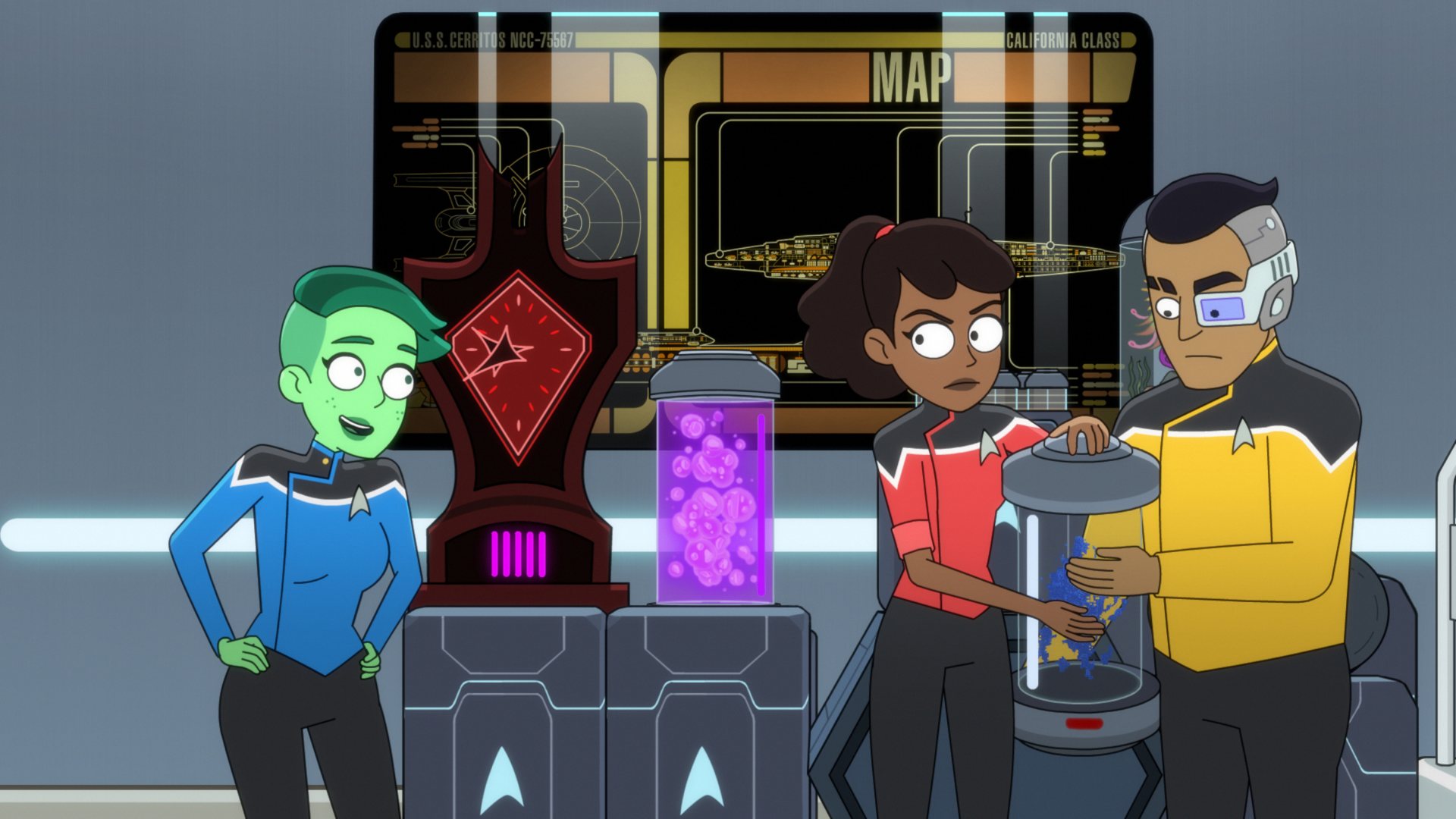 Star Trek: Lower Decks characters with specimens HD Wallpaper