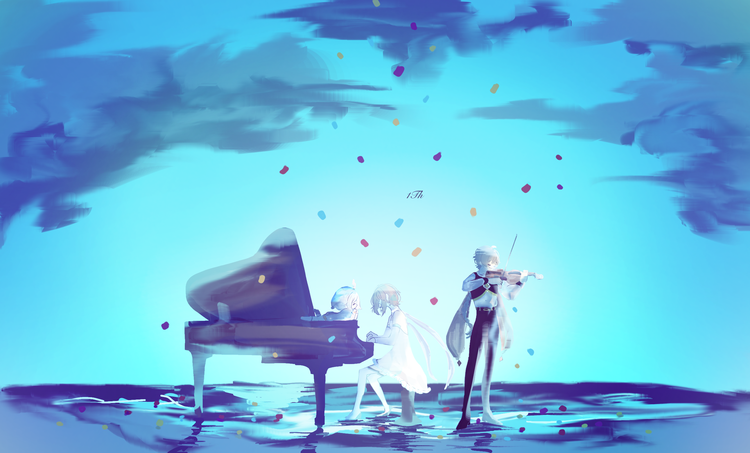 Aether and Lumine playing piano and violin HD Wallpaper