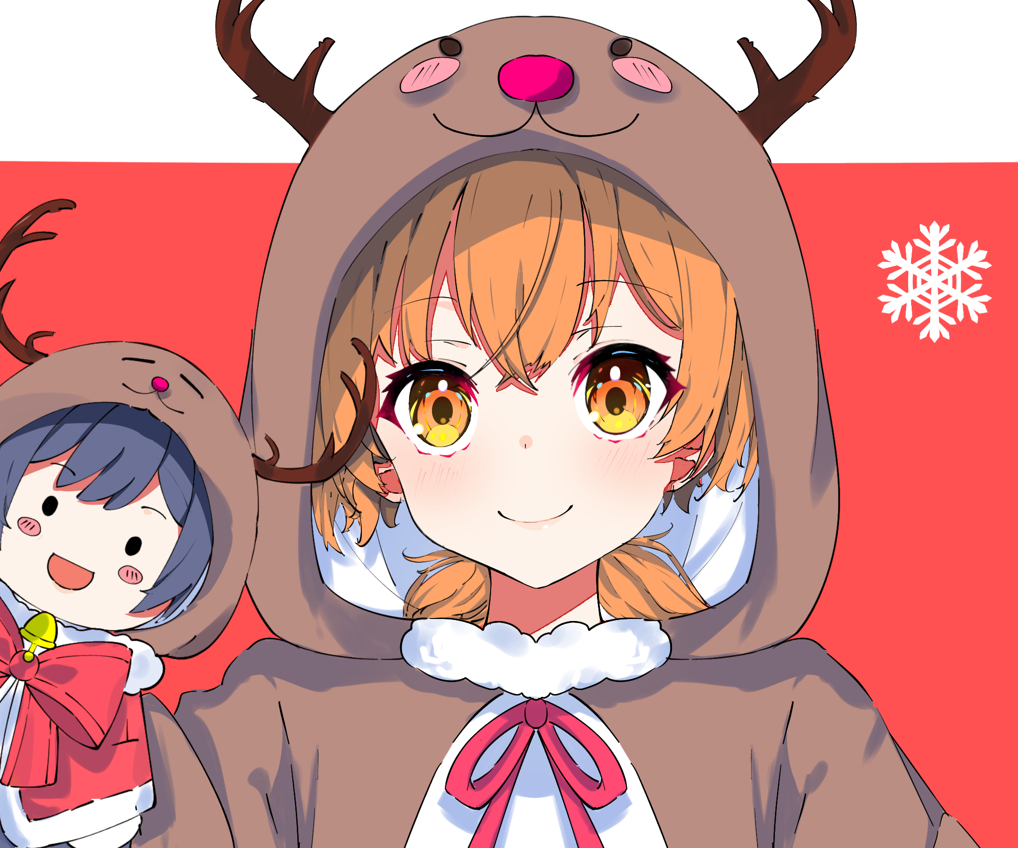 Two girls in reindeer costumes HD Wallpaper