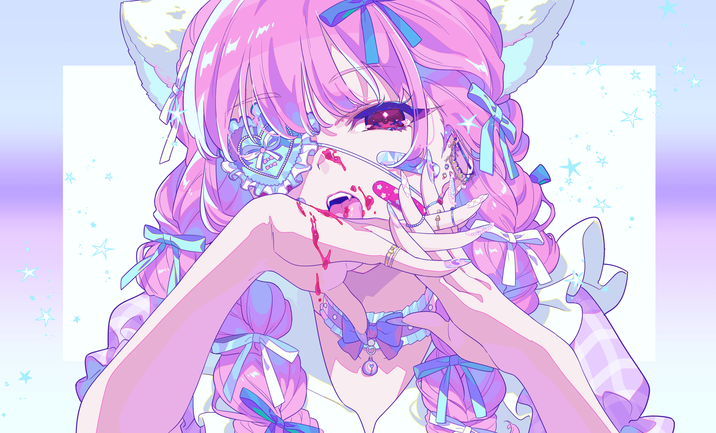 Anime girl with pink hair and cat ears HD Wallpaper