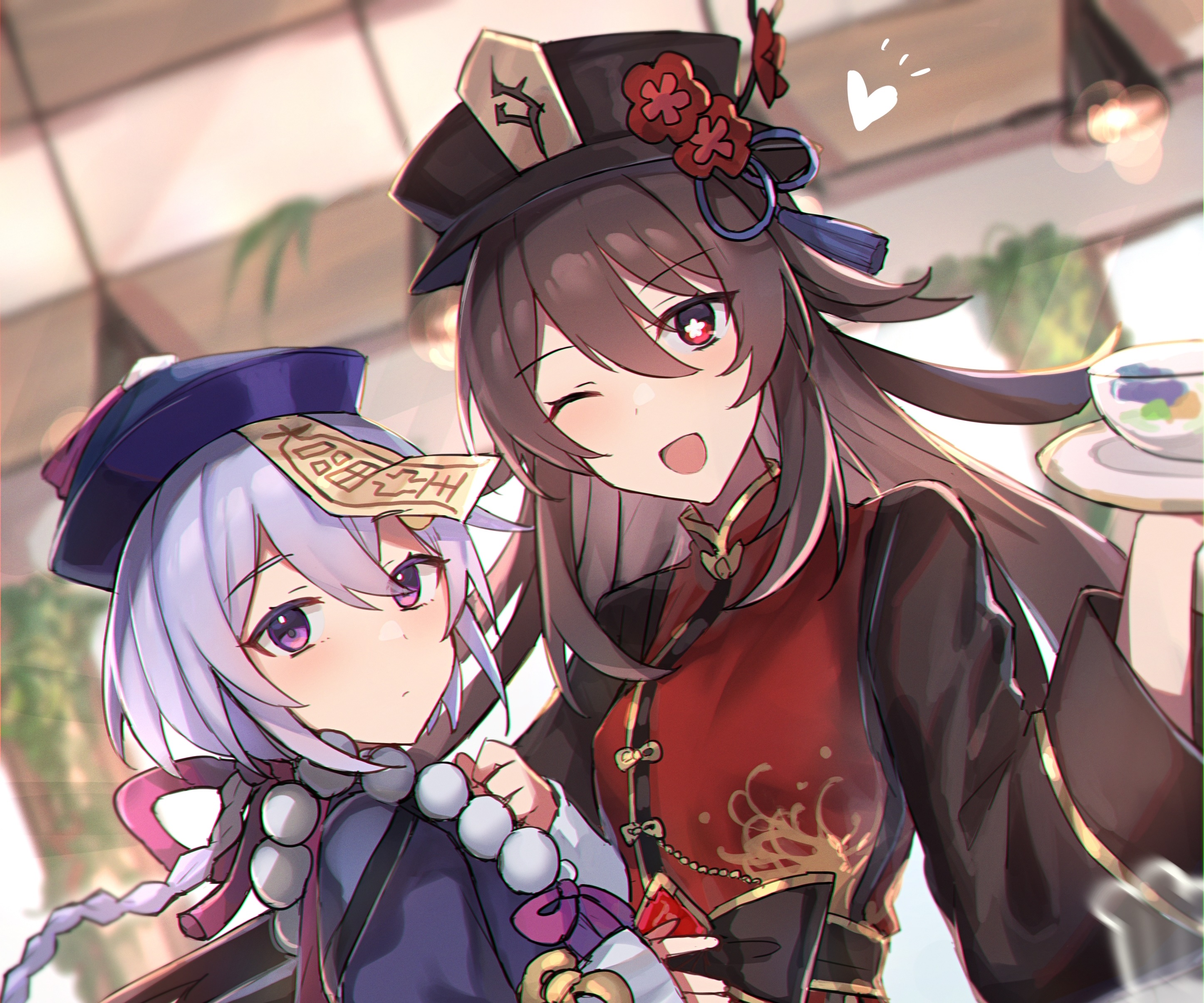 Hu Tao and Qiqi from Genshin Impact HD Wallpaper