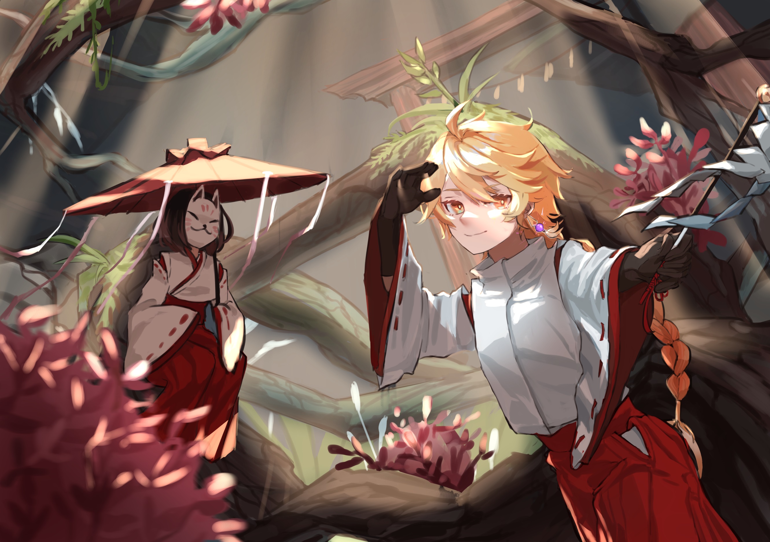 Aether and Kazari from Genshin Impact HD Wallpaper