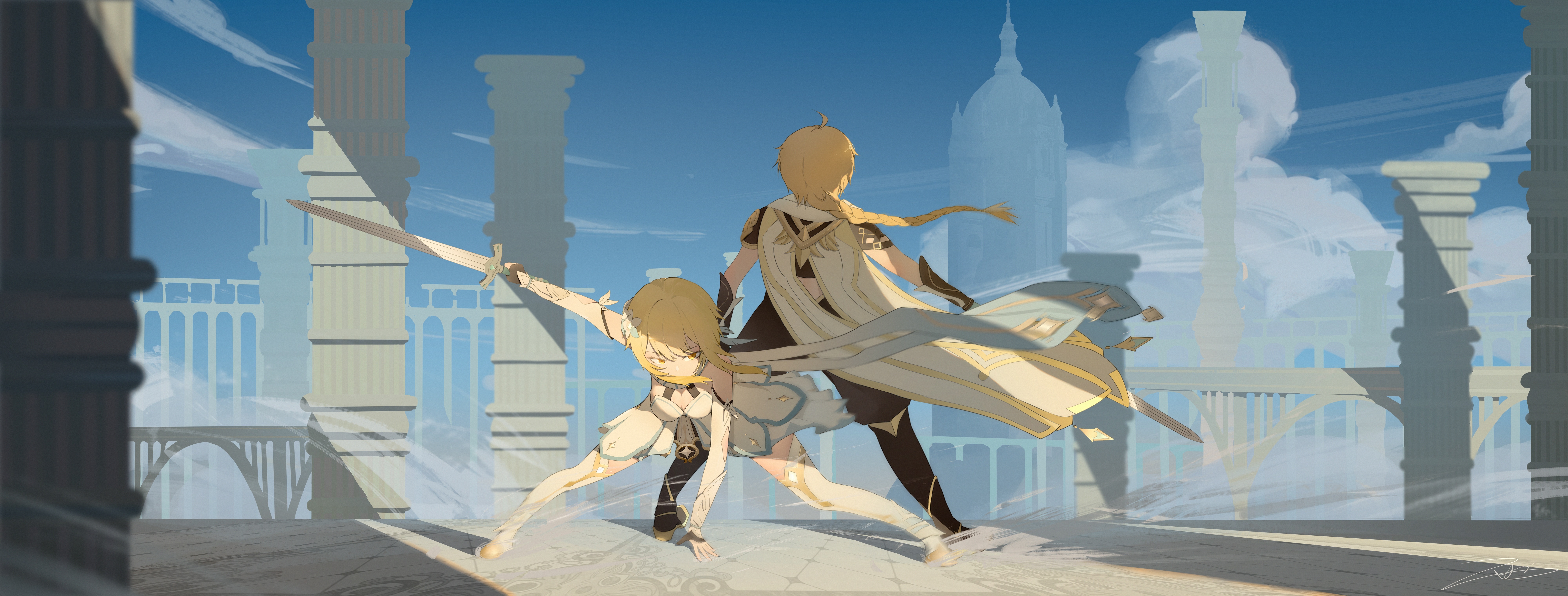 Aether and Lumine from Genshin Impact 4K HD Wallpaper