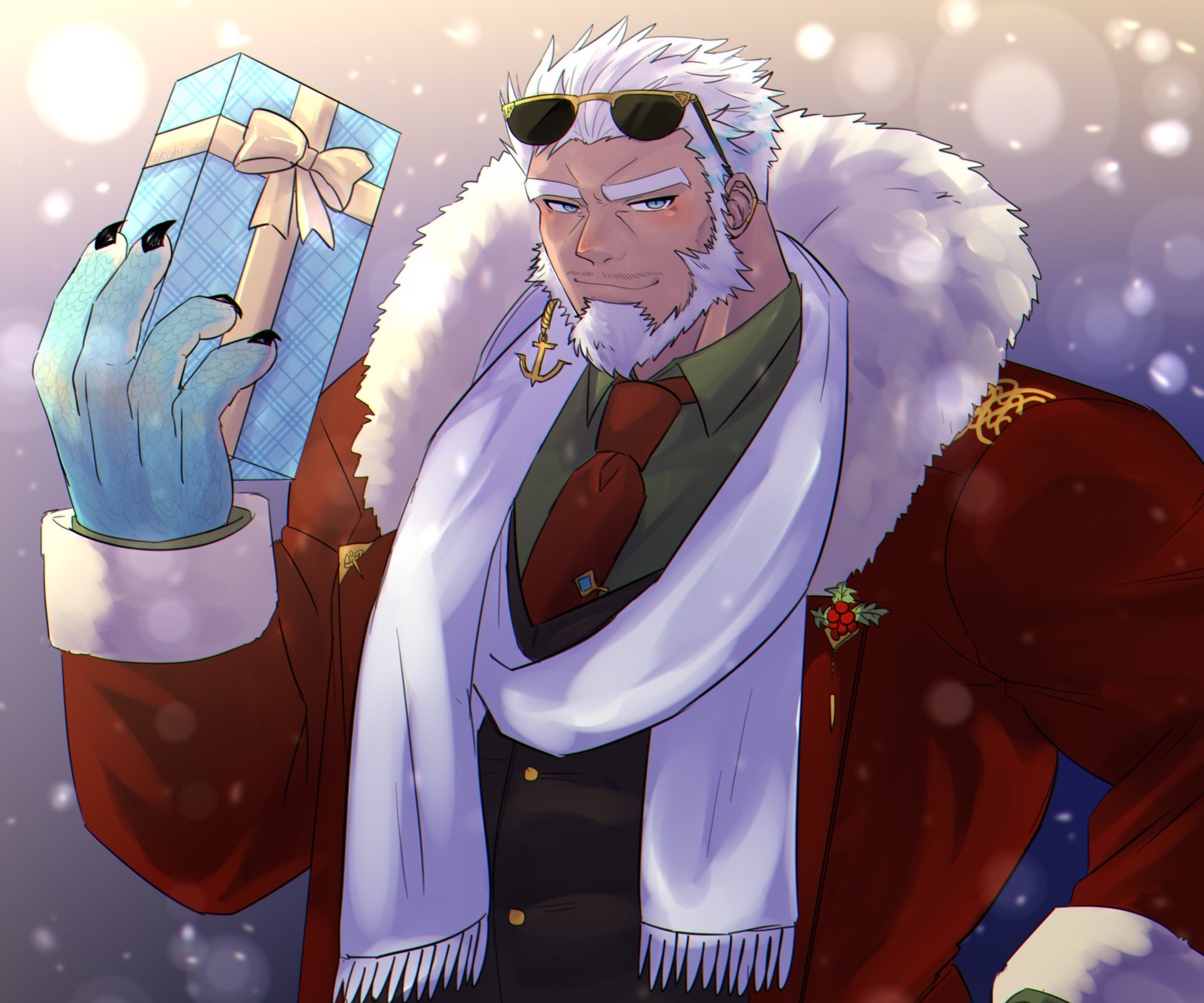 Aegir from Tokyo Afterschool Summoners holding a gift HD Wallpaper