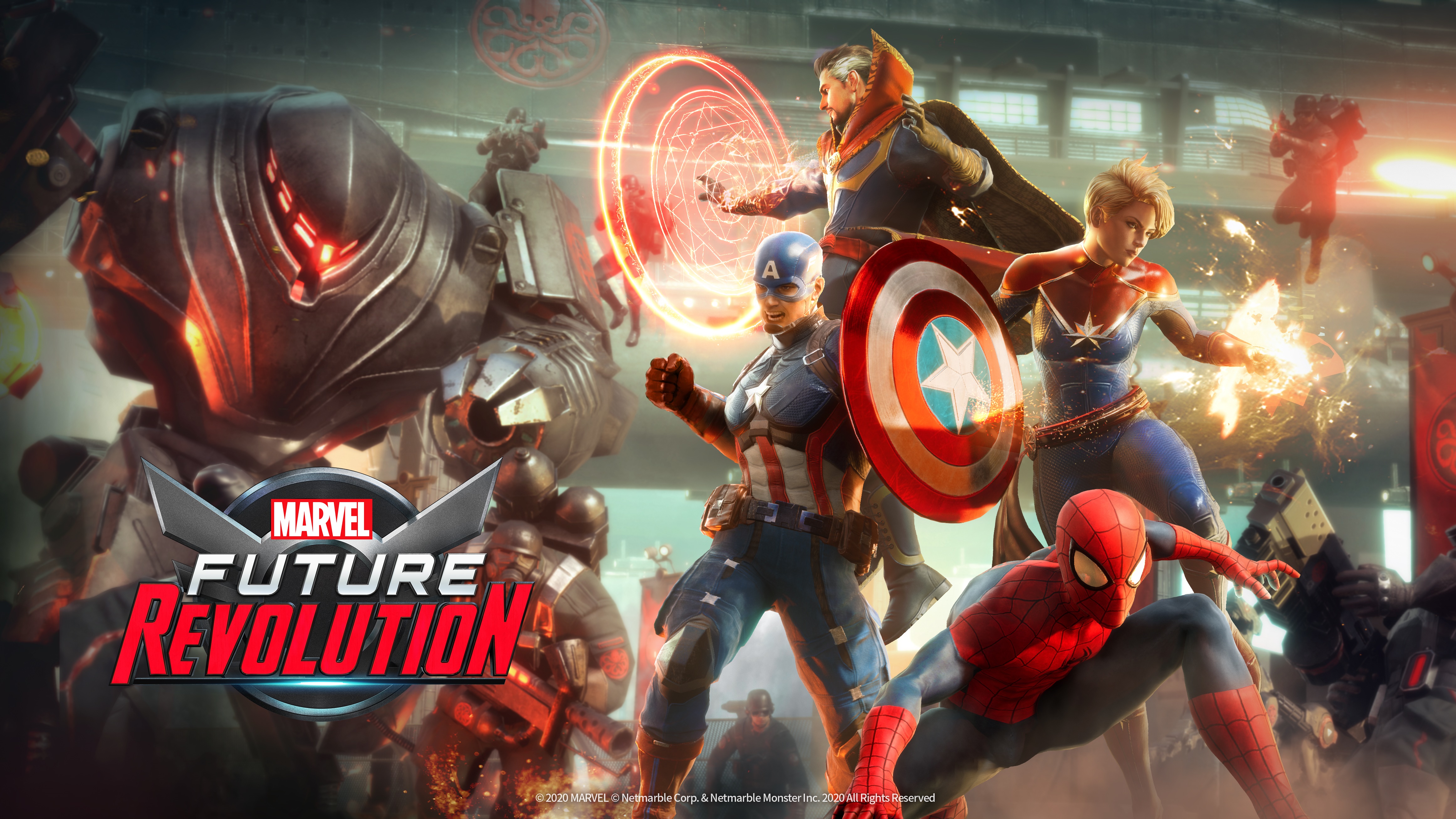 Marvel Future Revolution 4K: Ultron, Spider-Man, Captain America, Captain Marvel, Doctor Strange HD Wallpaper